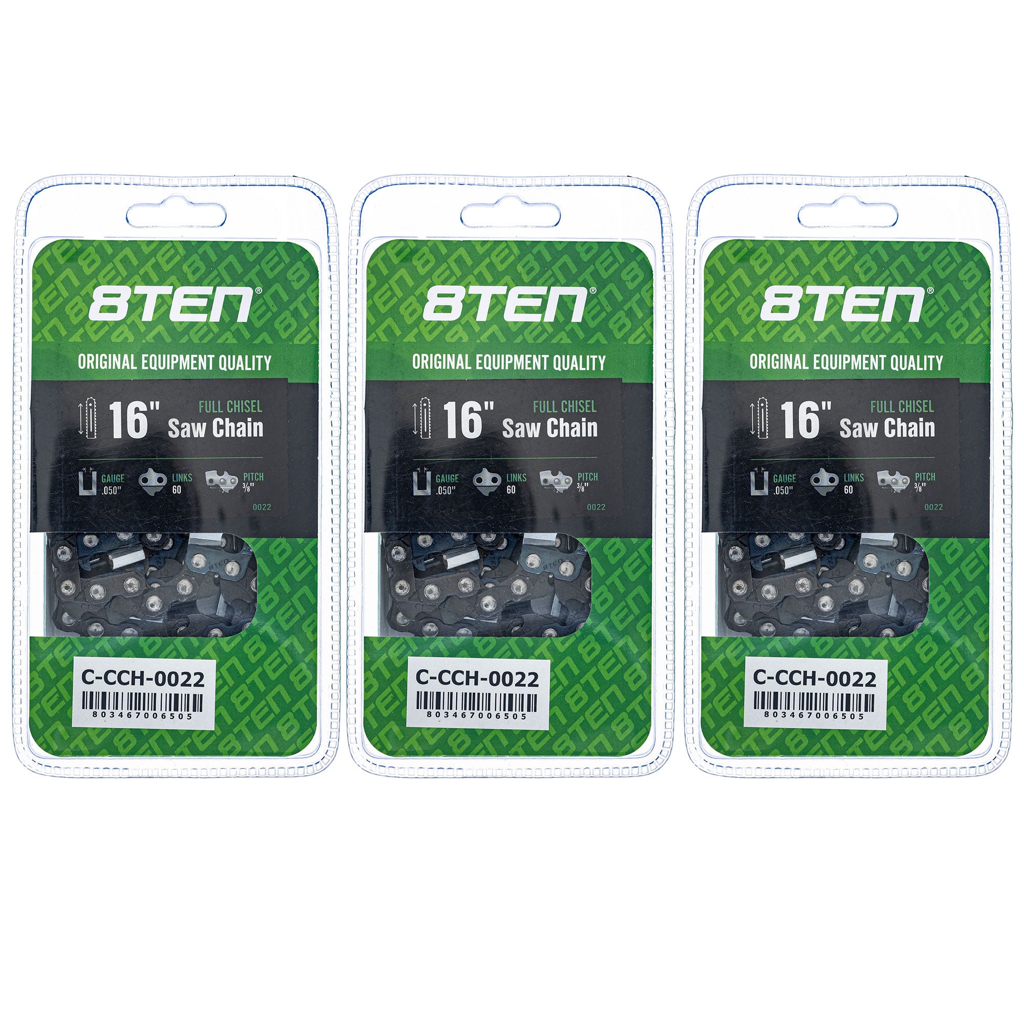 Chainsaw Chain 16 Inch .050 3/8 60DL 3-Pack for zOTHER Windsor Stens Oregon Husqvarna 8TEN 810-CCC2244H
