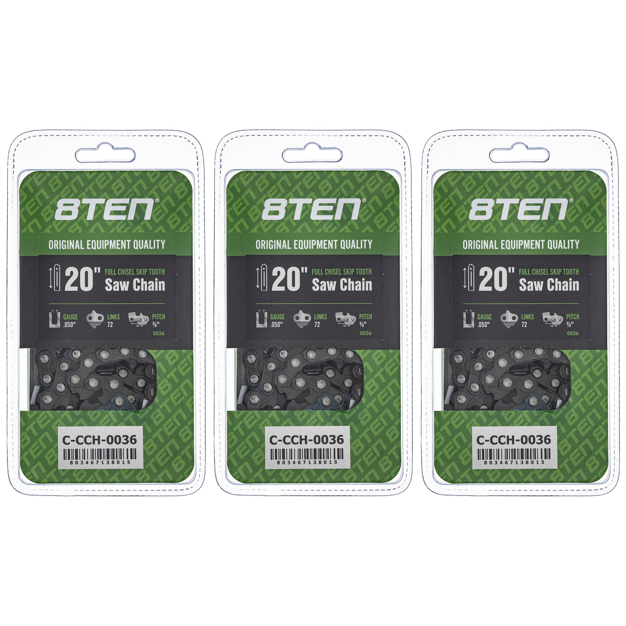 Chainsaw Chain 20 Inch .050 3/8 72DL 3-Pack for zOTHER Ref No Oregon Husqvarna Poulan 8TEN 810-CCC2258H