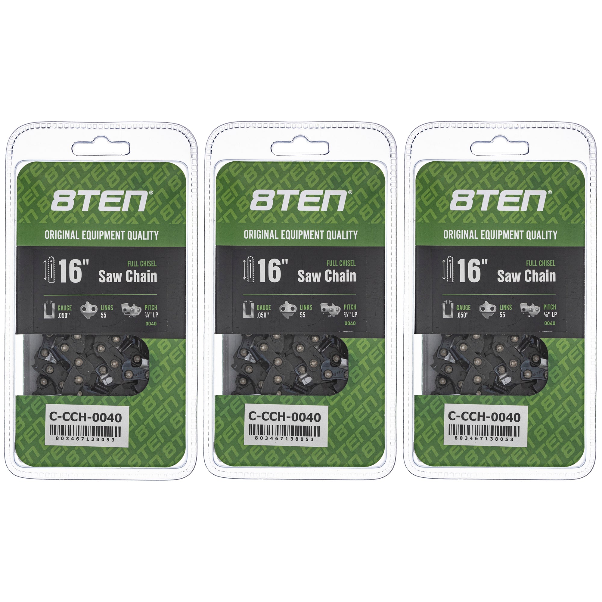 Chainsaw Chain 16 Inch .050 3/8 LP 55DL 3-Pack for zOTHER Stens Oregon MSE MS Mac 8TEN 810-CCC2262H