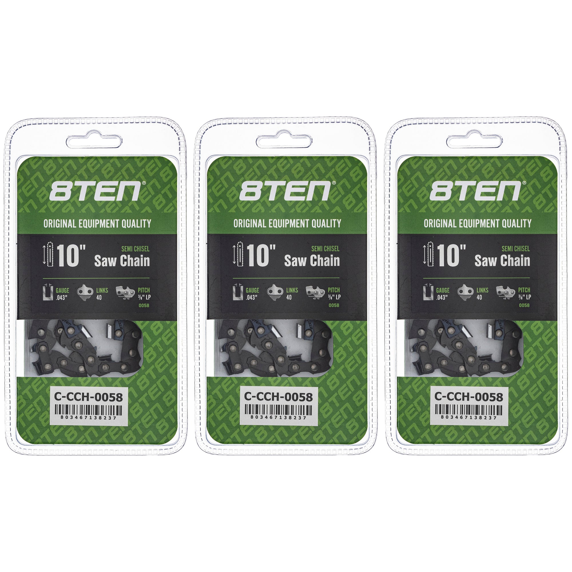 Chainsaw Chain 10 Inch .043 3/8 LP 40DL 3-Pack for zOTHER Oregon T536 536 436 8TEN 810-CCC2270H