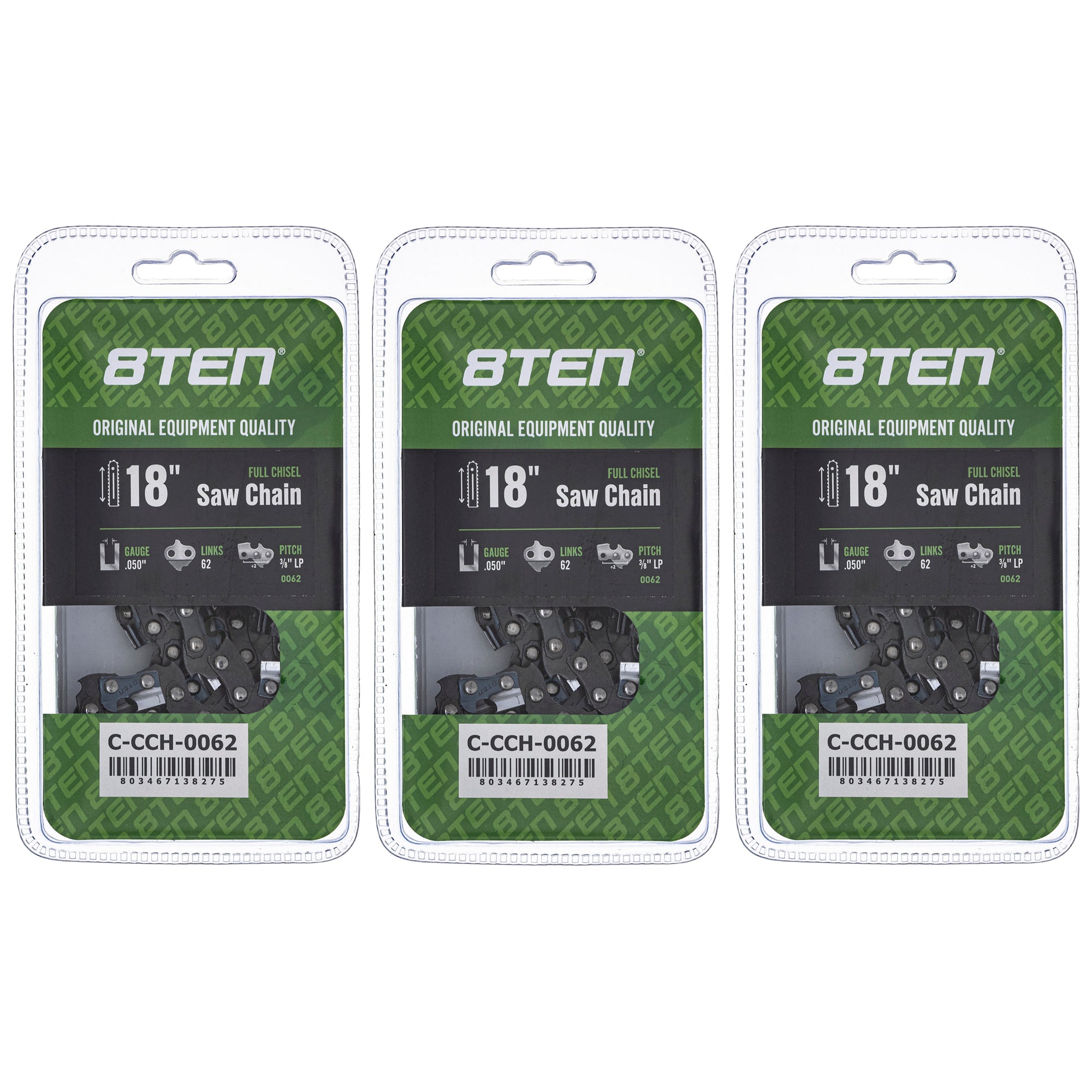 Chainsaw Chain 18 Inch .050 3/8 LP 62DL 3-Pack for zOTHER Stens Oregon Ref. Oregon Echo 8TEN 810-CCC2284H