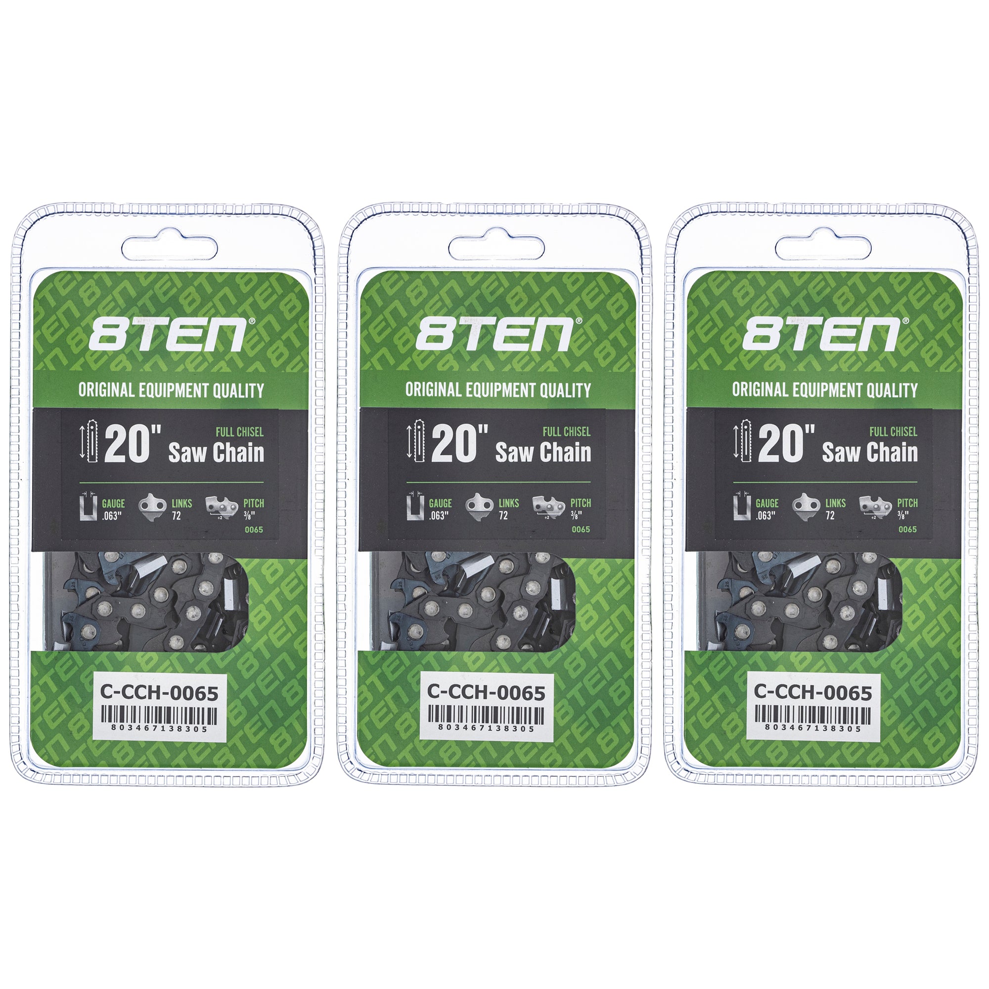 Chainsaw Chain 20 Inch .063 3/8 72DL 3-Pack for zOTHER Oregon PS 8TEN 810-CCC2287H