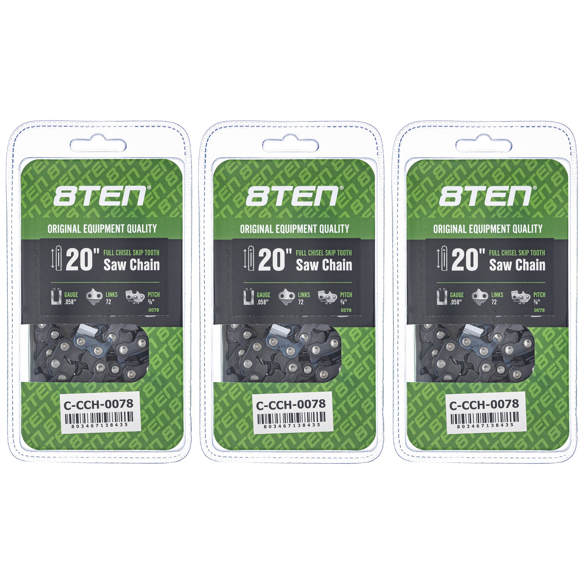 Chainsaw Chain 20 Inch .058 3/8 72DL 3-Pack for zOTHER Oregon Husqvarna Poulan Craftsman 8TEN 810-CCC2290H