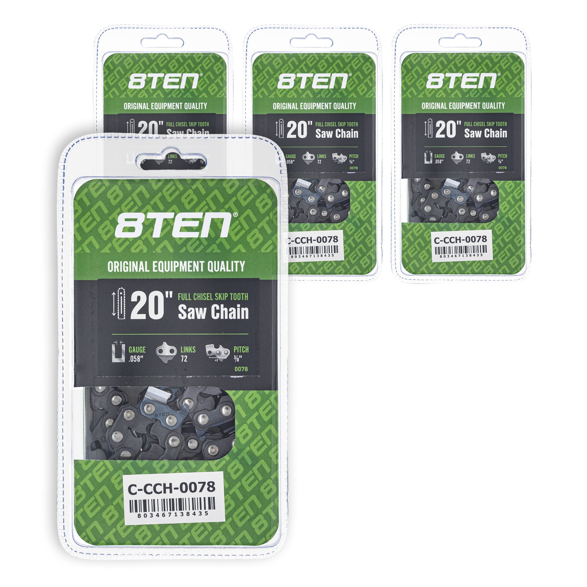 Chainsaw Chain 20 Inch .058 3/8 72DL 4-Pack for zOTHER Oregon Husqvarna Poulan Craftsman 8TEN 810-CCC2290H