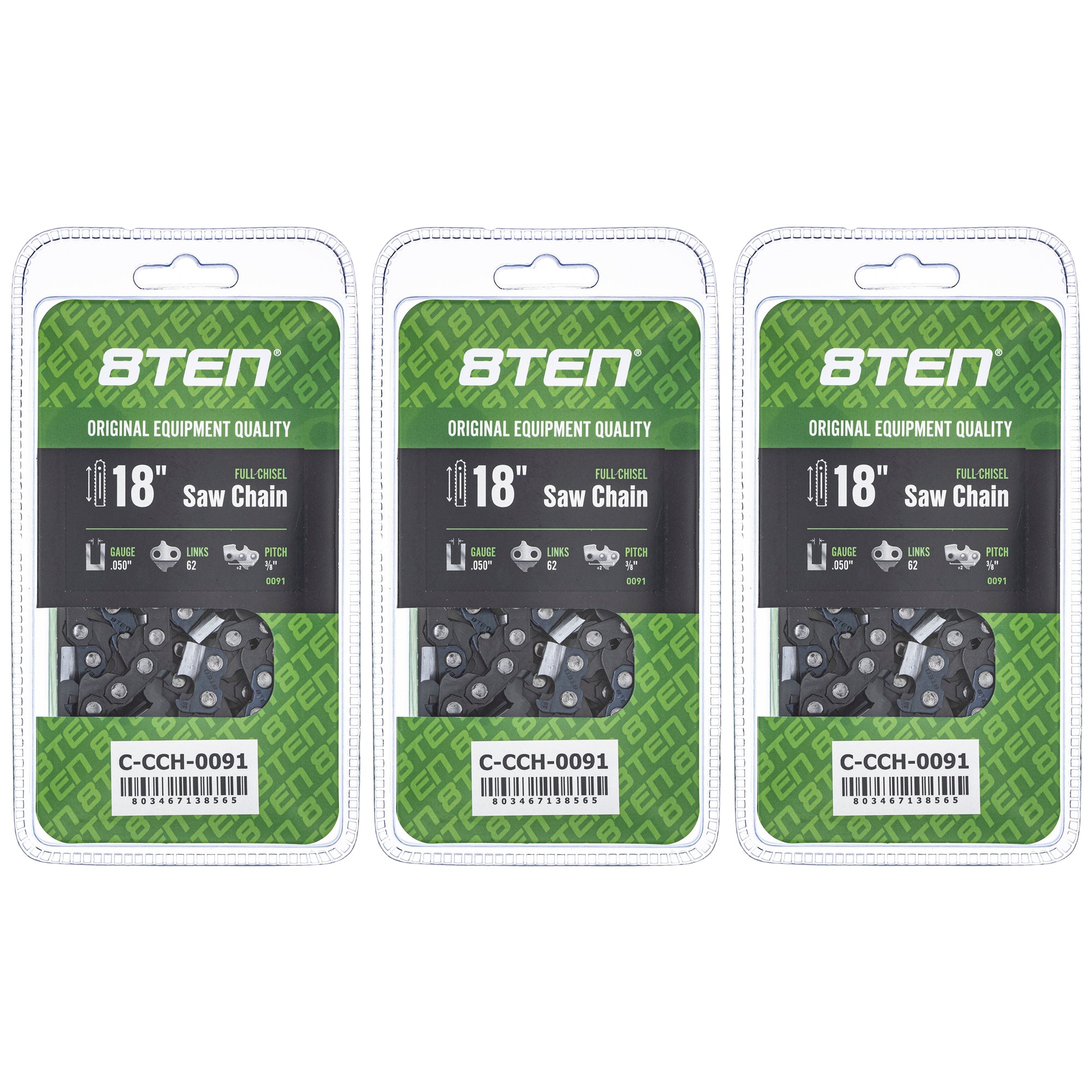 Chainsaw Chain 18 Inch .050 3/8 62DL 3-Pack for zOTHER Stens Oregon Ref. Oregon Echo 8TEN 810-CCC2213H