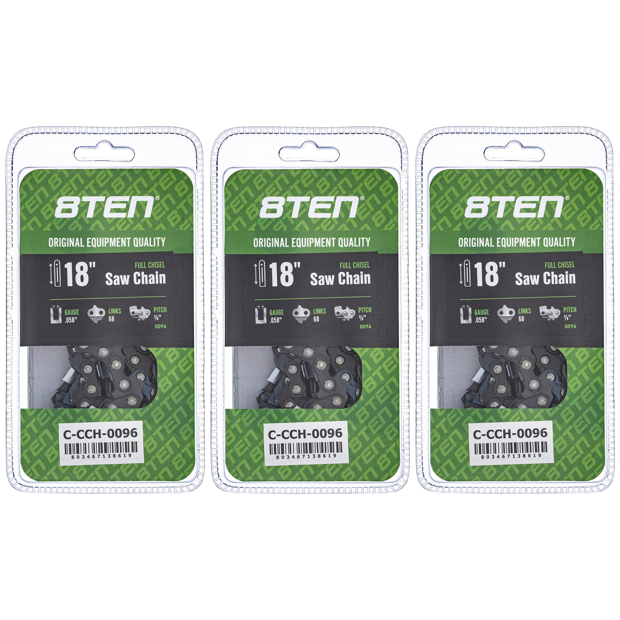 Chainsaw Chain 18 Inch .058 3/8 68DL 3-Pack for zOTHER Oregon Husqvarna Poulan Craftsman 8TEN 810-CCC2218H