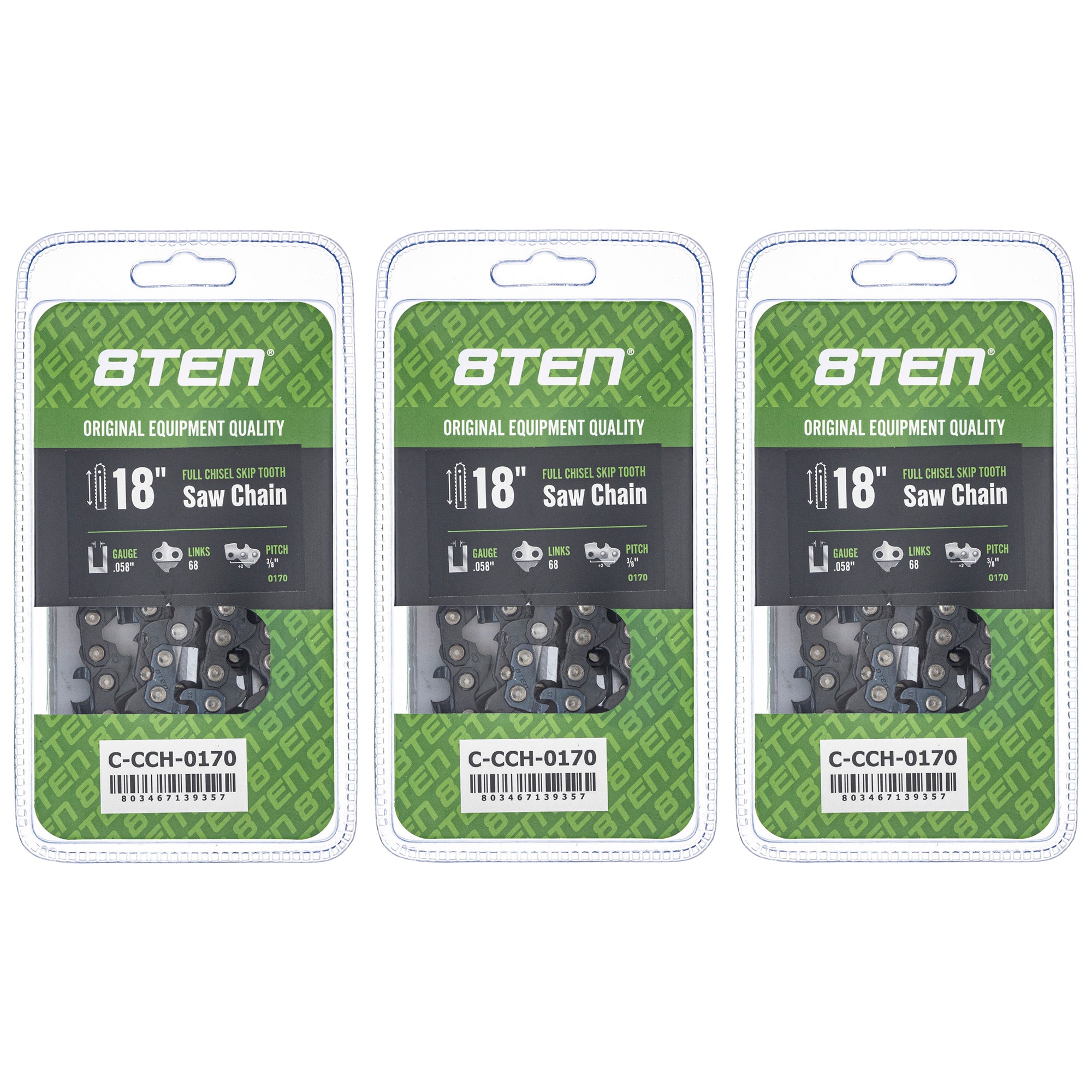 18 Inch .058 3/8 68DL Chainsaw Chain 18 Inch .058 3/8 68DL 3-Pack for zOTHER Oregon 8TEN 810-CCC2392H