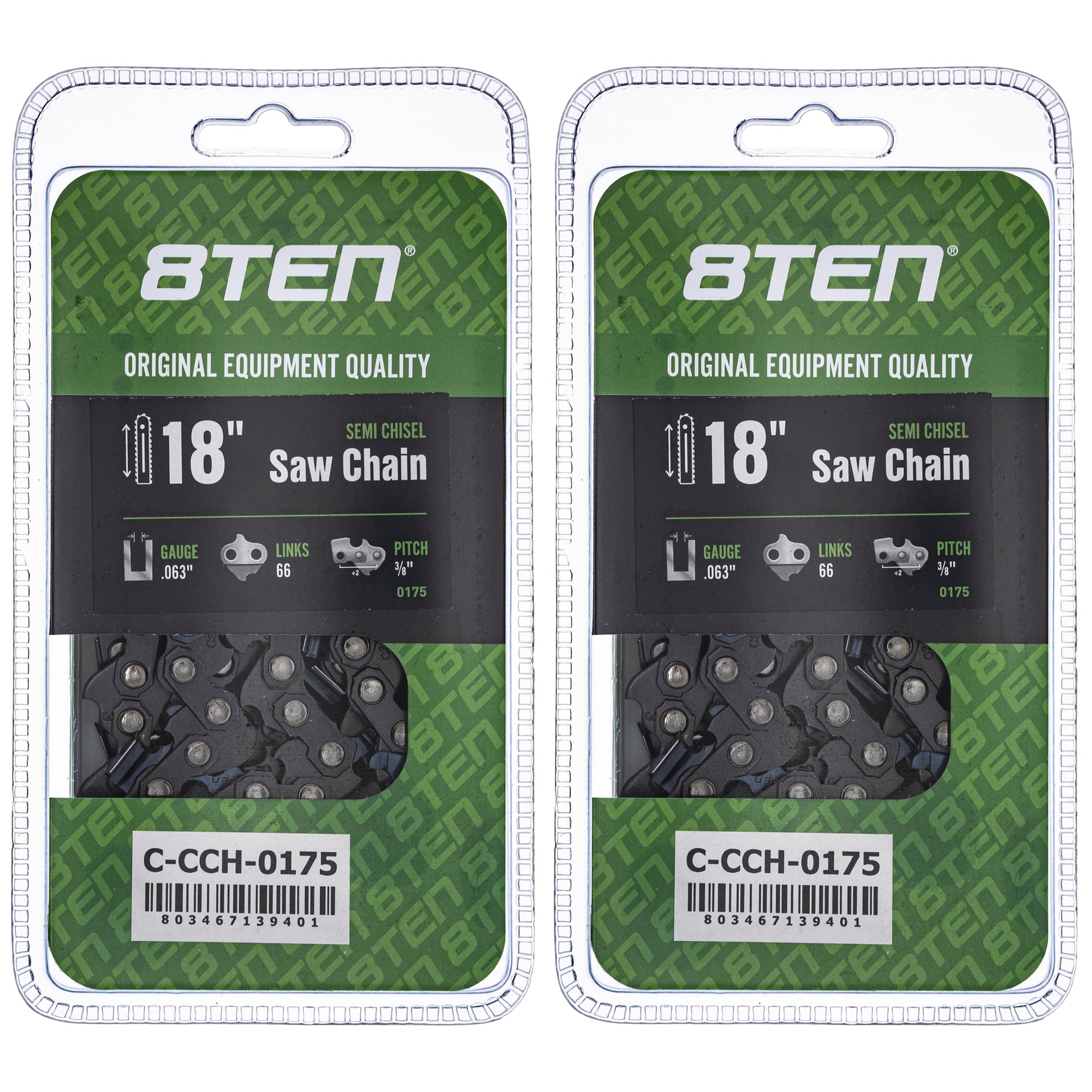 Chainsaw Chain 18 Inch .063 3/8 66DL 2-Pack for RC-M QS Pro MSE 8TEN 810-CCC2397H