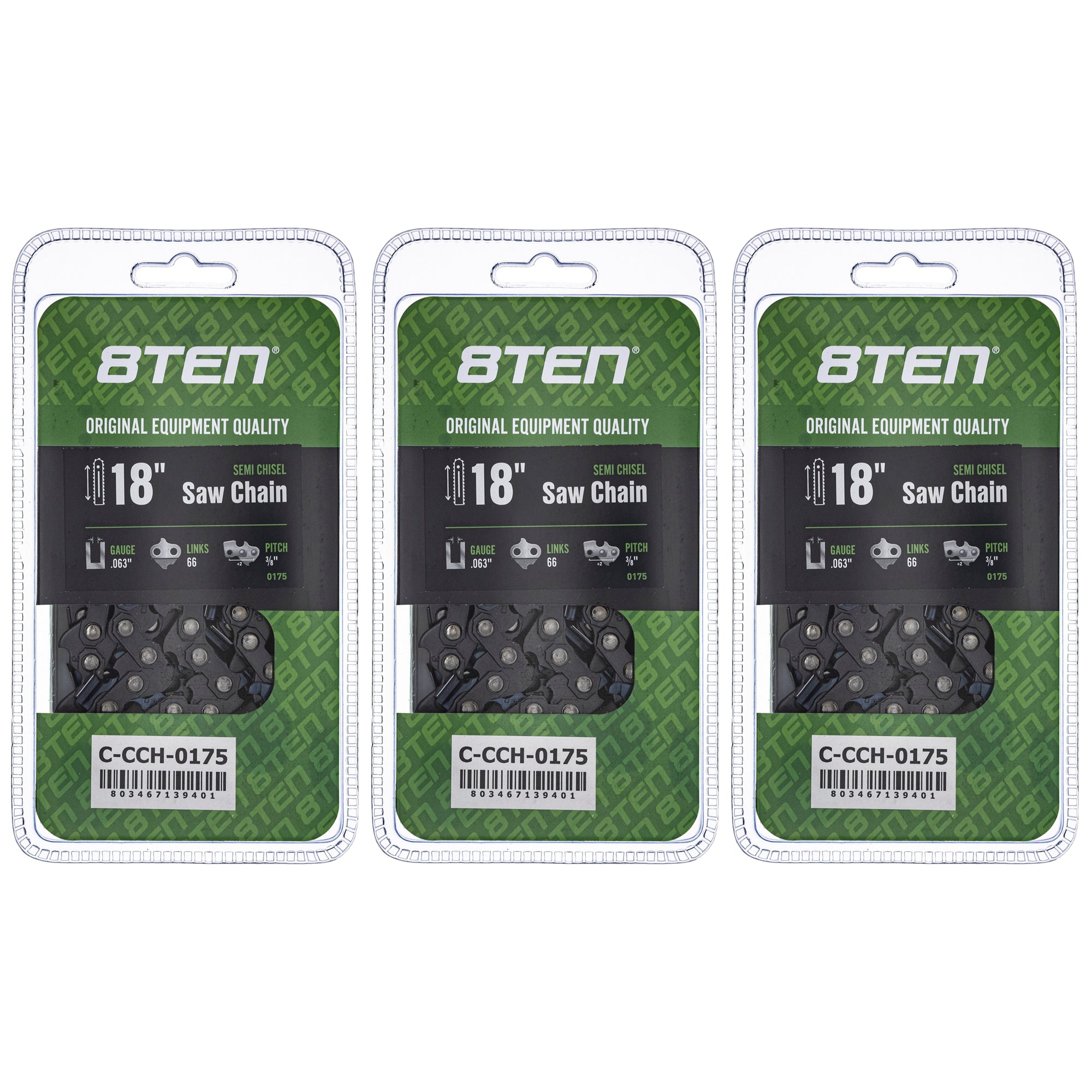 18 Inch .063 3/8 66DL Chainsaw Chain 18 Inch .063 3/8 66DL 3-Pack for RC-M QS PRO MSE 8TEN 810-CCC2397H