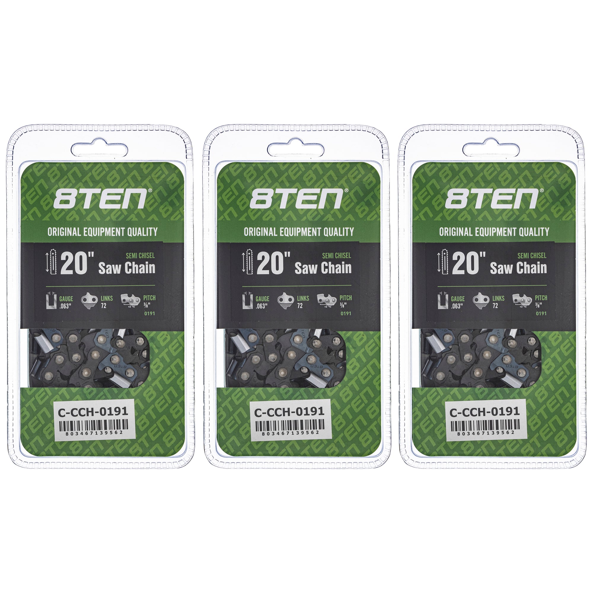 Chainsaw Chain 20 Inch .063 3/8 72DL 3-Pack for zOTHER Oregon PS 8TEN 810-CCC2313H