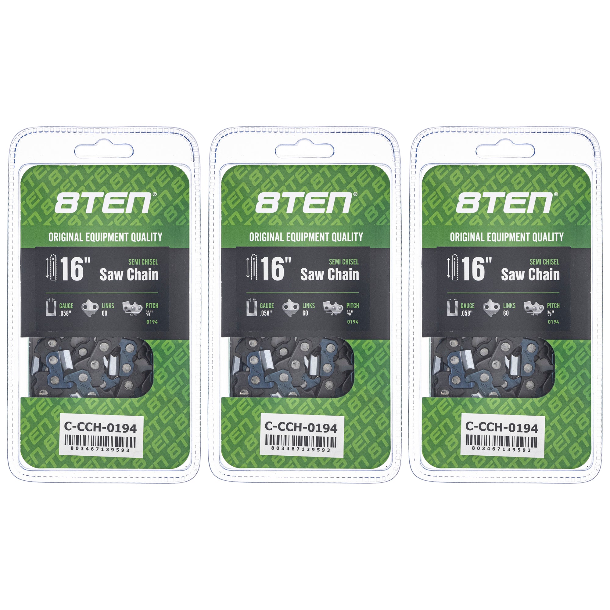 Chainsaw Chain 16 Inch .058 3/8 60DL 3-Pack for zOTHER Oregon Husqvarna Poulan Craftsman 8TEN 810-CCC2316H