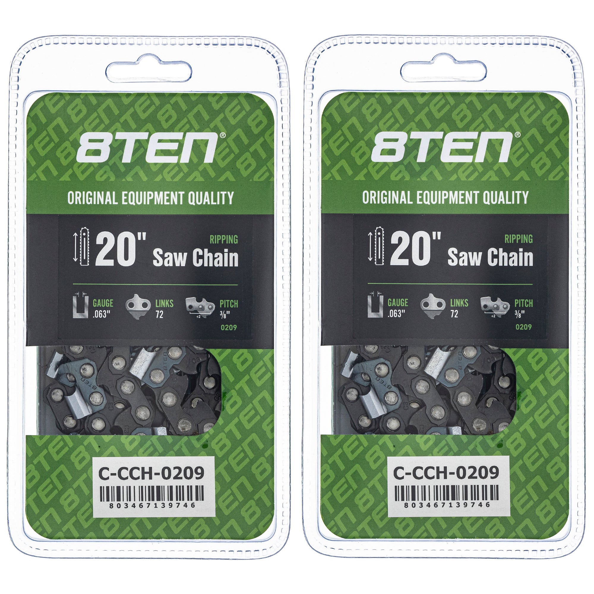 Chainsaw Chain 20 Inch .063 3/8 72DL 2-Pack for zOTHER Oregon PS 8TEN 810-CCC2421H