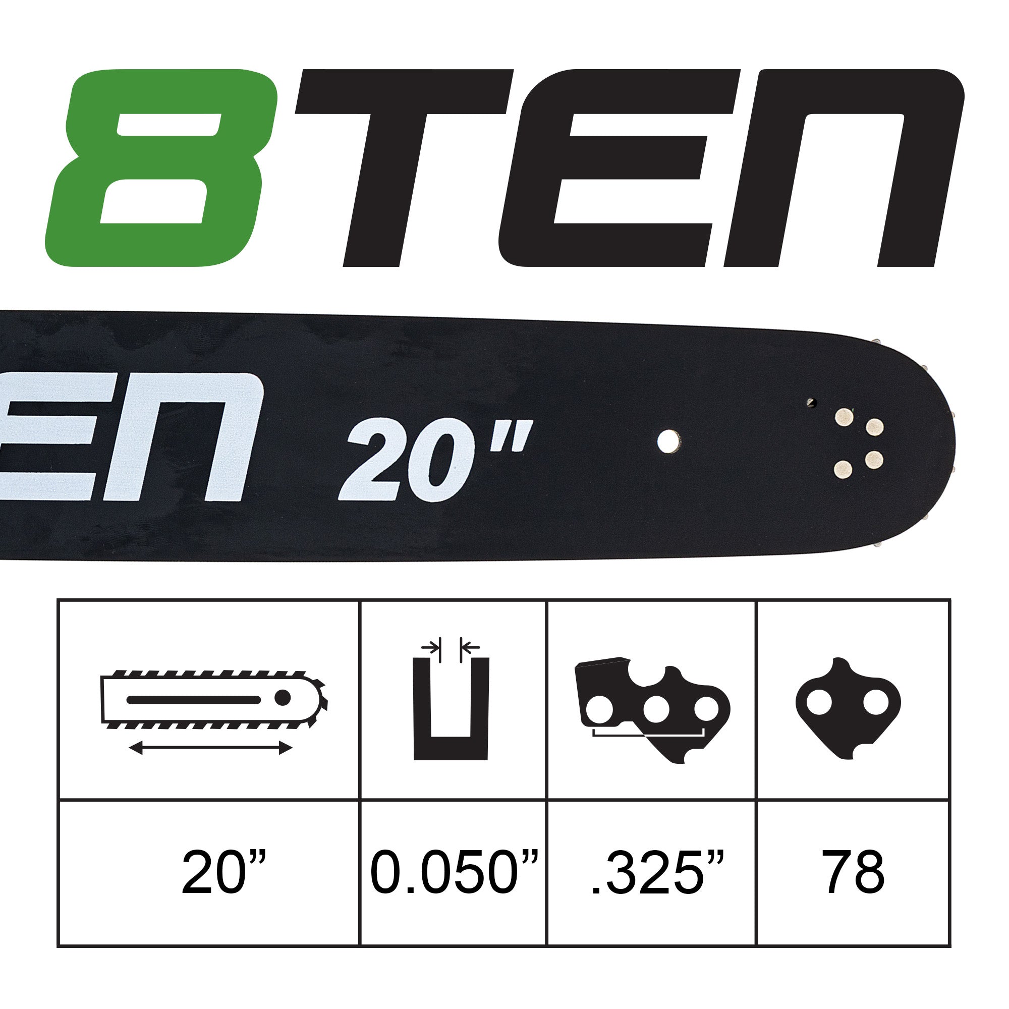 Chainsaw Bar & Chain Set 20 Inch For MK1010228 | 8TEN