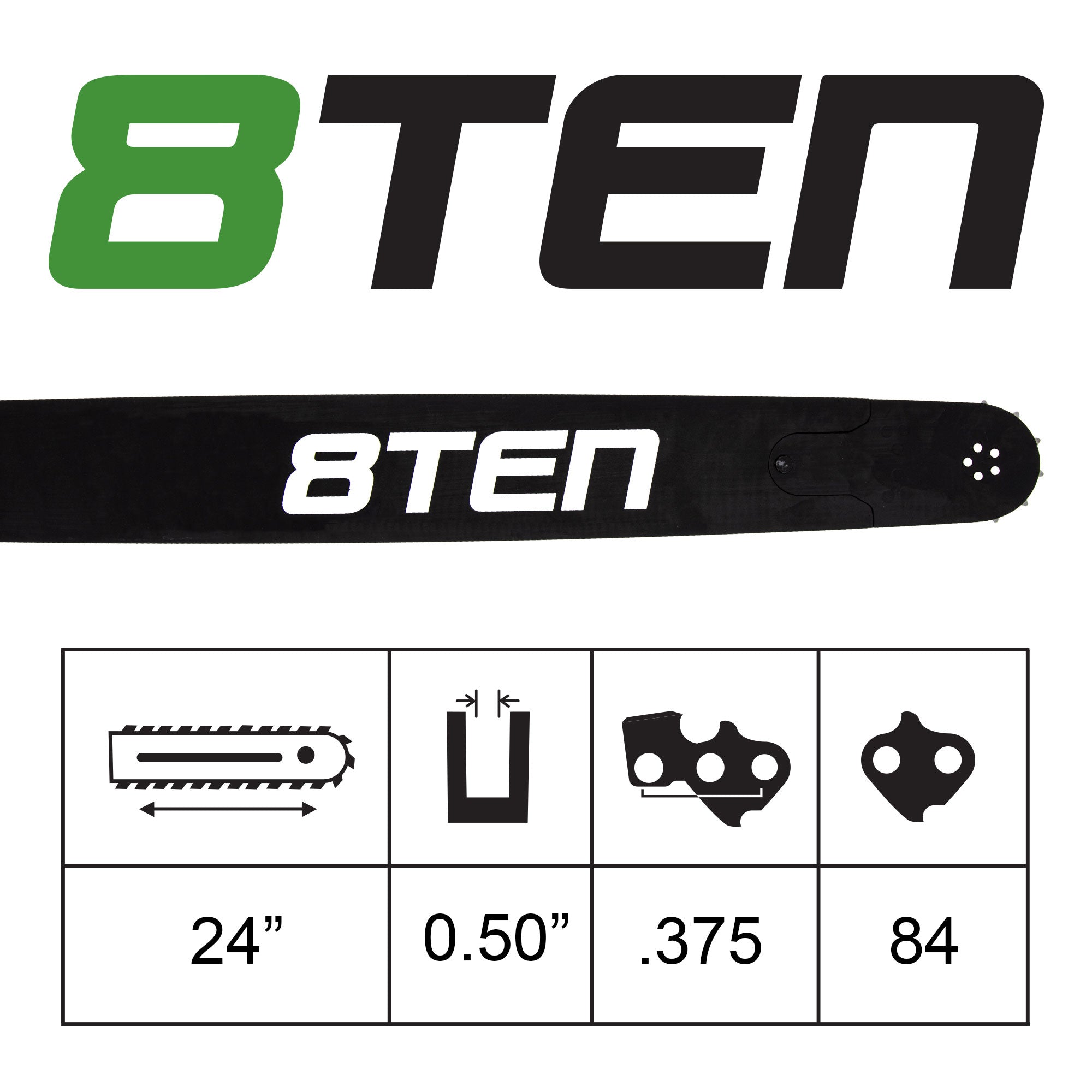 8TEN MK1010250 Guide Bar & Chain