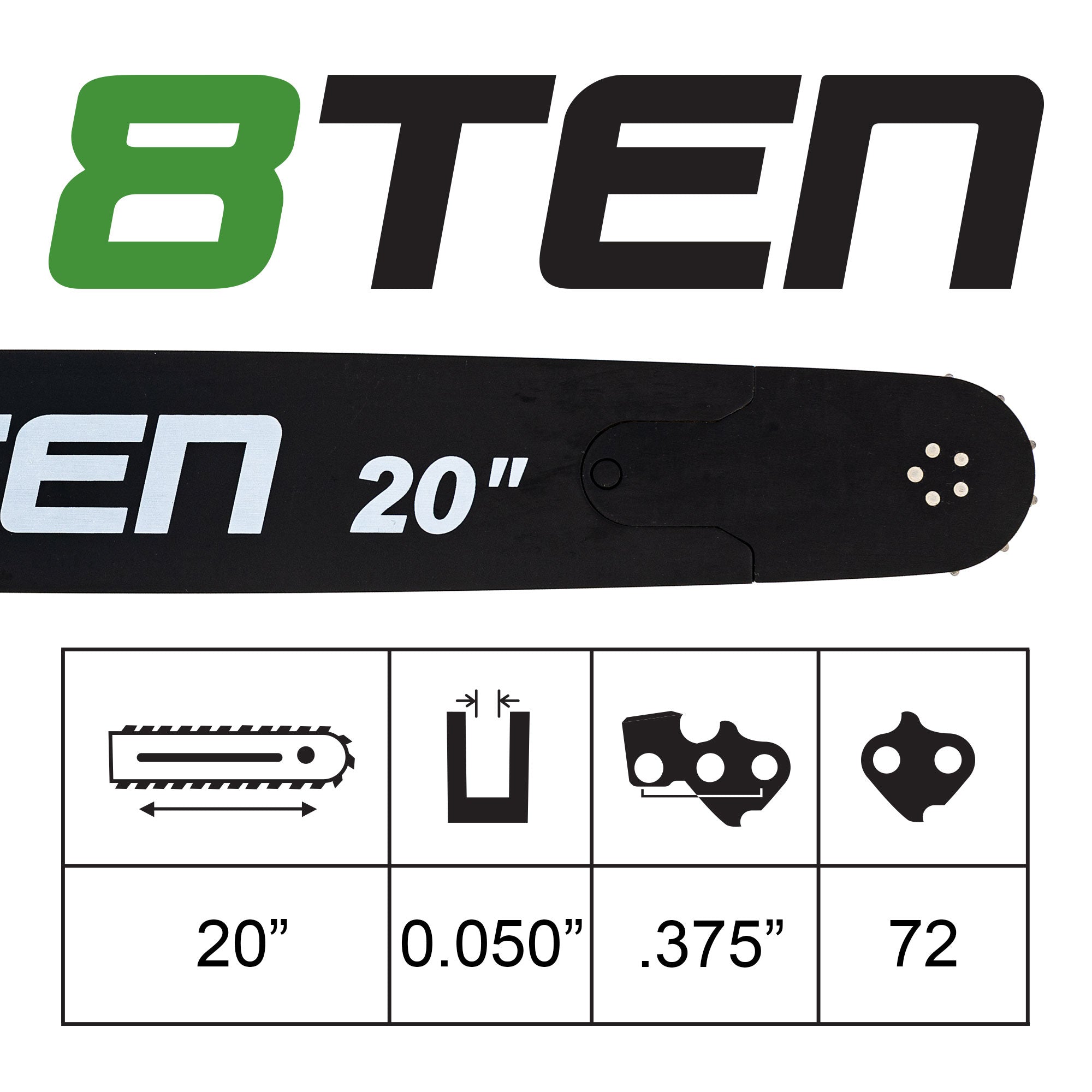 Chainsaw Bar & Chain Set 20 Inch For MK1010439 | 8TEN