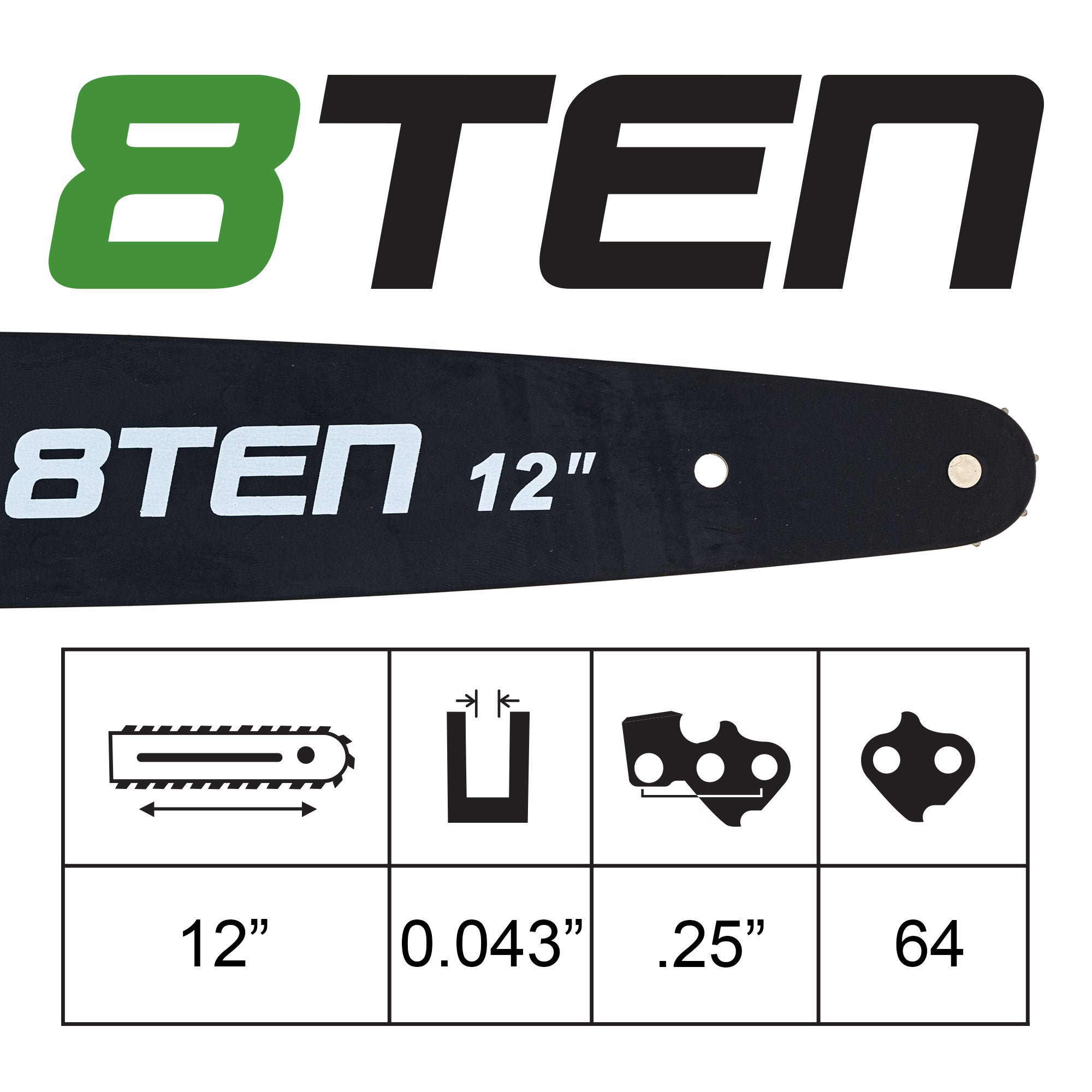 Chainsaw Bar & 2 Chain Set 12 Inch For MK1010469 | 8TEN
