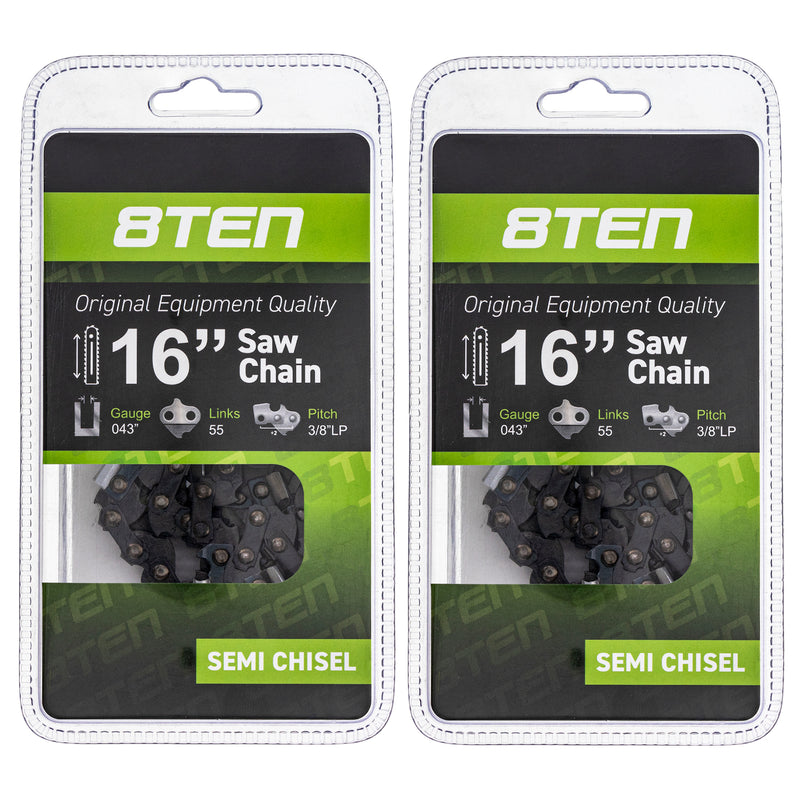 Chainsaw Chain 16 Inch .043 3/8 55DL 2-Pack for zOTHER Stens Oregon Ref. Oregon Carlton 8TEN 810-CCC2220H