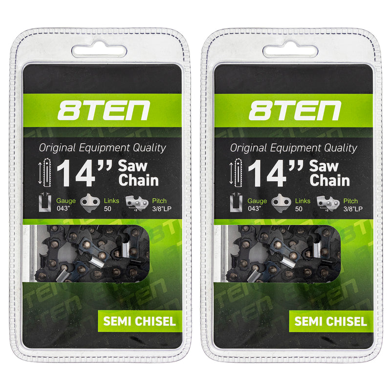 Chainsaw Chain 14 Inch .043 3/8 LP 50DL 2-Pack for zOTHER Stens Oregon Carlton N4C-50G 8TEN 810-CCC2237H