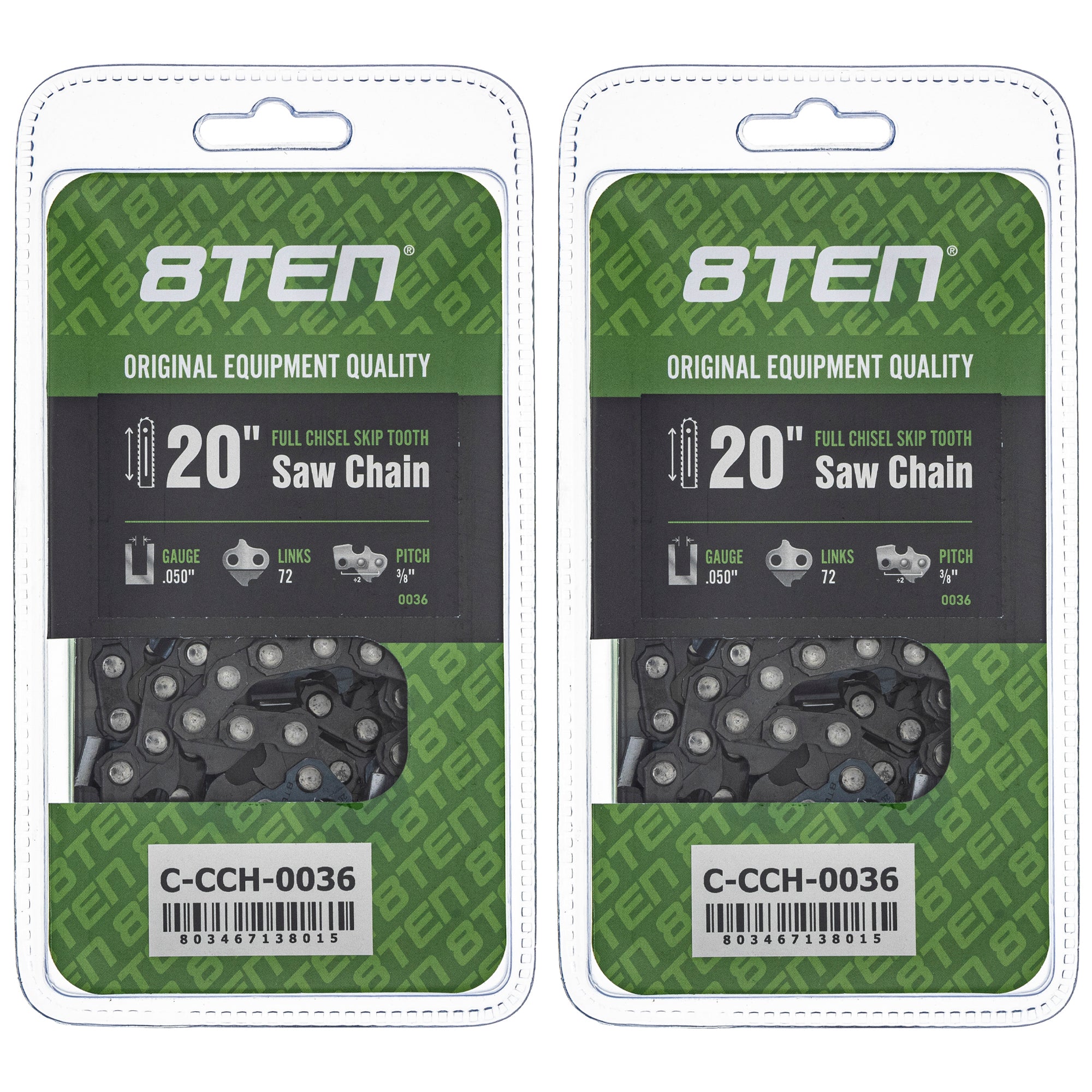 Chainsaw Chain 20 Inch .050 3/8 72DL 2-Pack for zOTHER Ref No Oregon Husqvarna Poulan 8TEN 810-CCC2258H