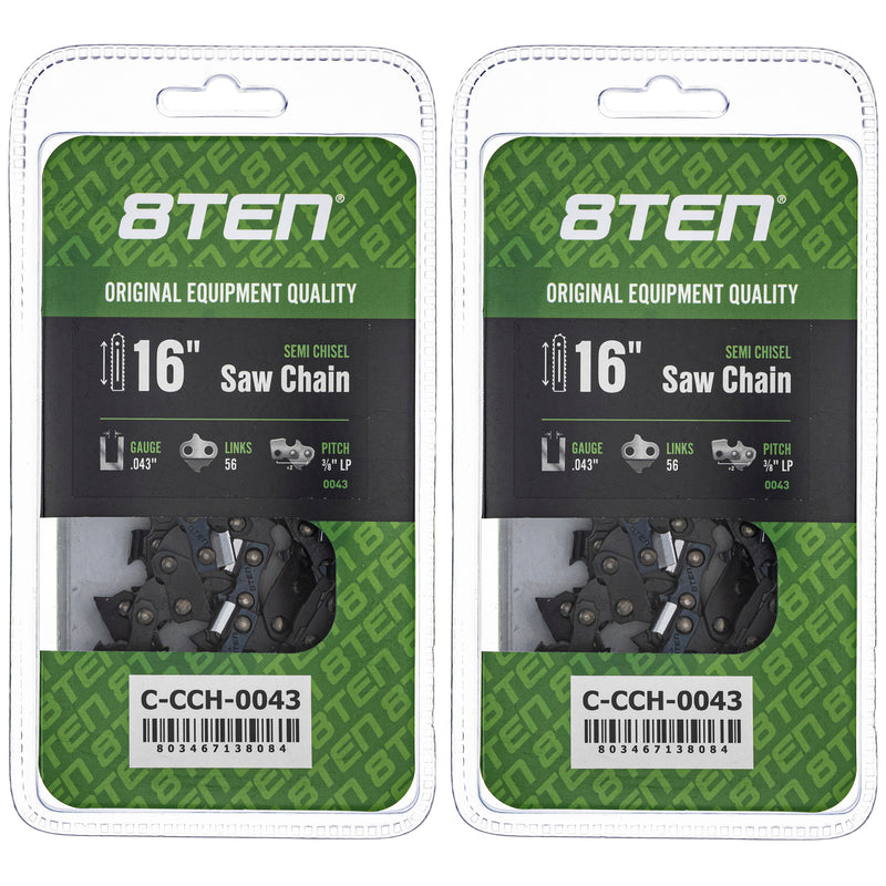 Chainsaw Chain 16 Inch .043 3/8 LP 56DL 2-Pack for zOTHER Oregon 8TEN 810-CCC2265H