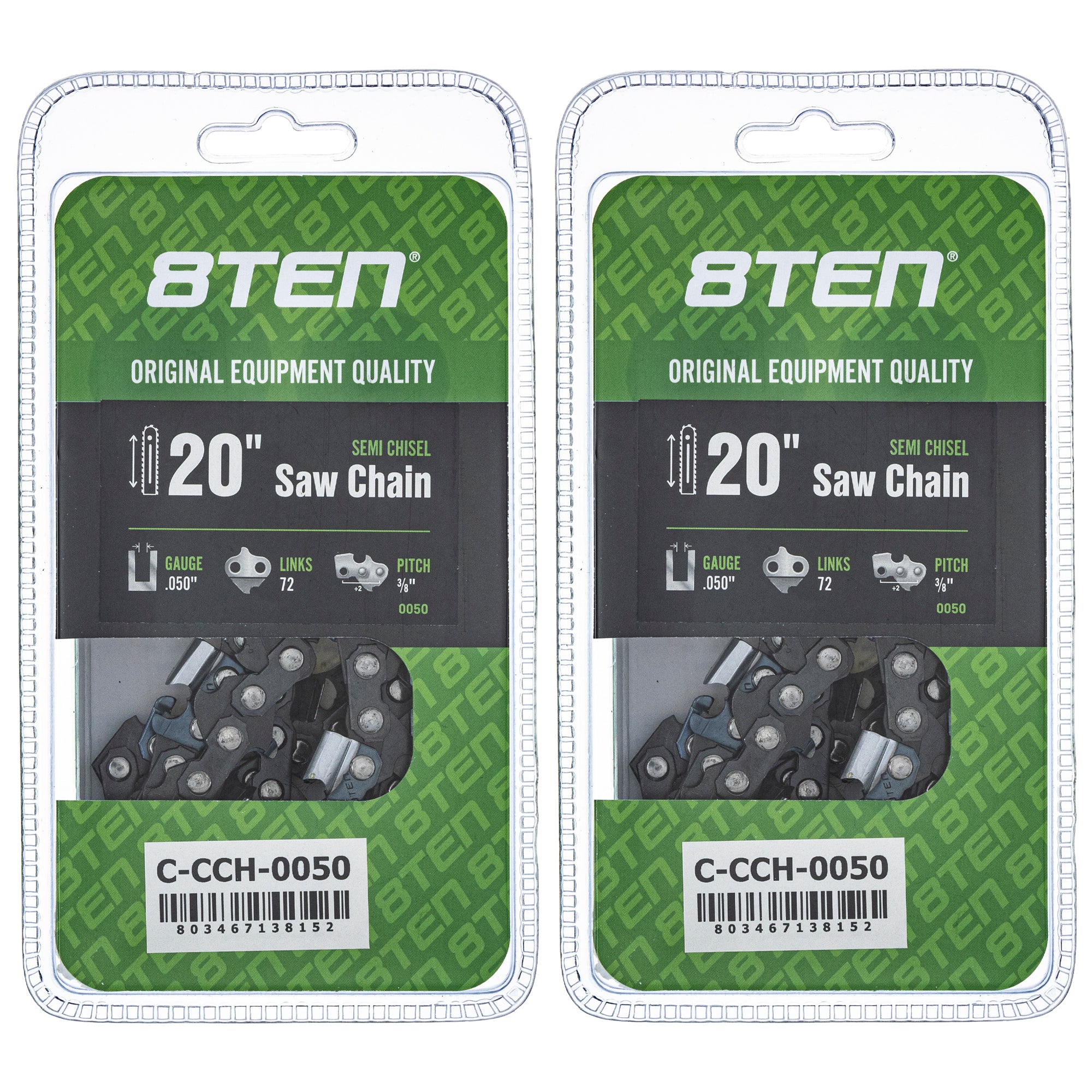 Chainsaw Chain 20 Inch .050 3/8 72DL 2-Pack for zOTHER Ref No Oregon Husqvarna Poulan 8TEN 810-CCC2272H