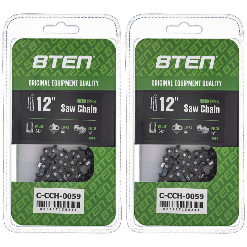 Chainsaw Chain 12 Inch .043 1/4 64DL 2-Pack for zOTHER 8TEN 810-CCC2271H