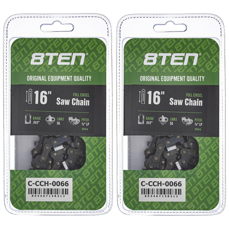 Chainsaw Chain 16 Inch .043 3/8 LP 56DL 2-Pack for zOTHER Oregon 8TEN 810-CCC2288H