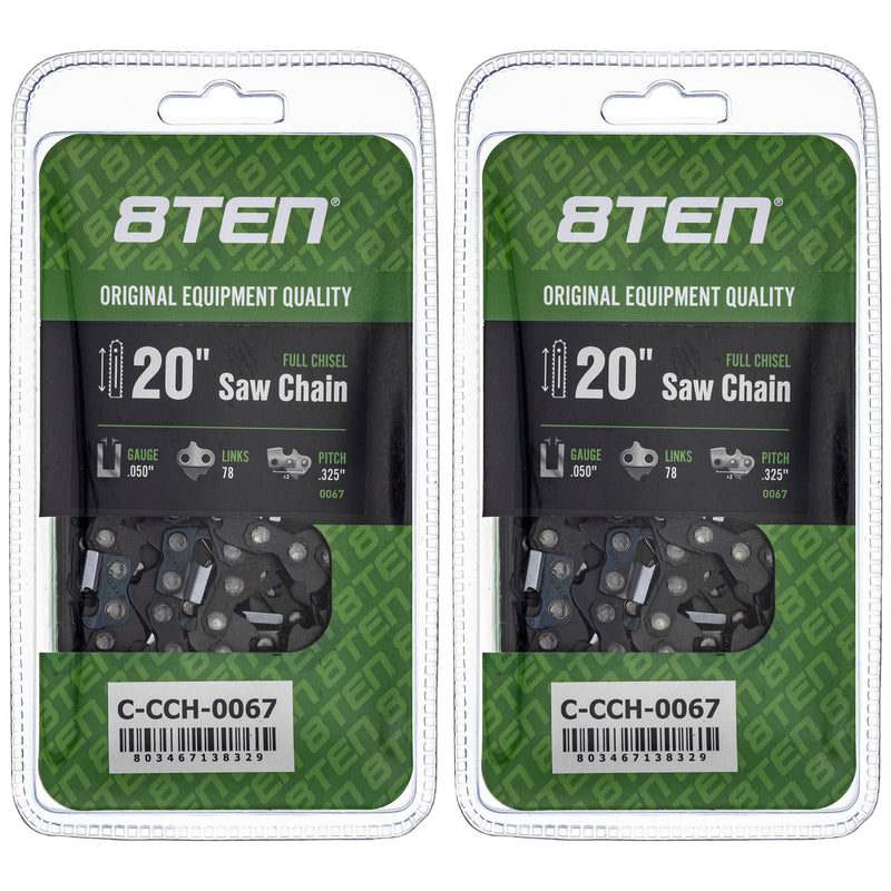 Chainsaw Chain 20 Inch .050 .325 78DL 2-Pack for zOTHER Stens Ref No Oregon Echo Shindaiwa 8TEN 810-CCC2289H