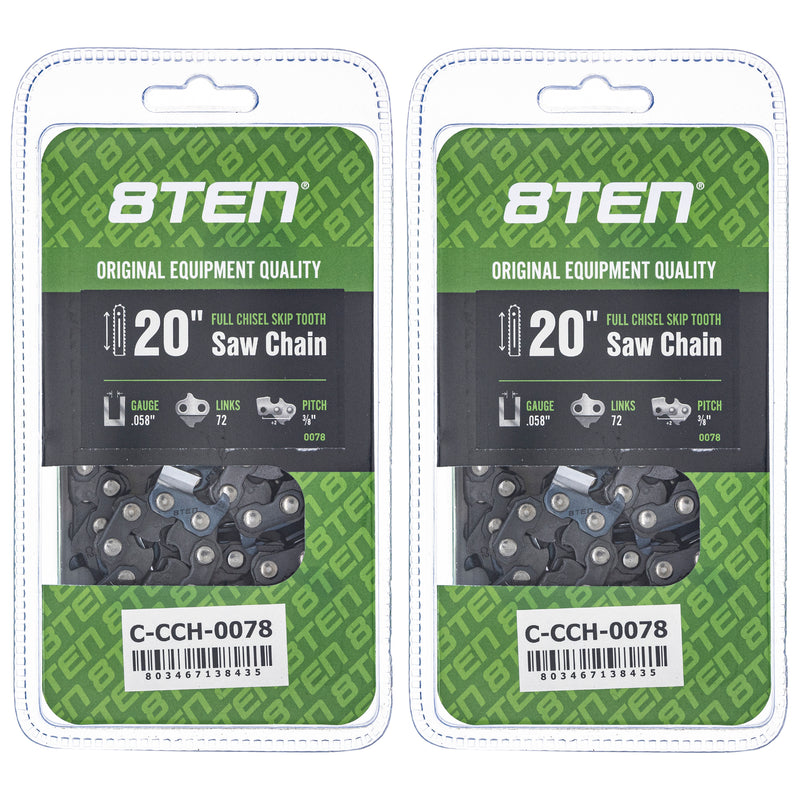 Chainsaw Chain 20 Inch .058 3/8 72DL 2-Pack for zOTHER Oregon Husqvarna Poulan Craftsman 8TEN 810-CCC2290H