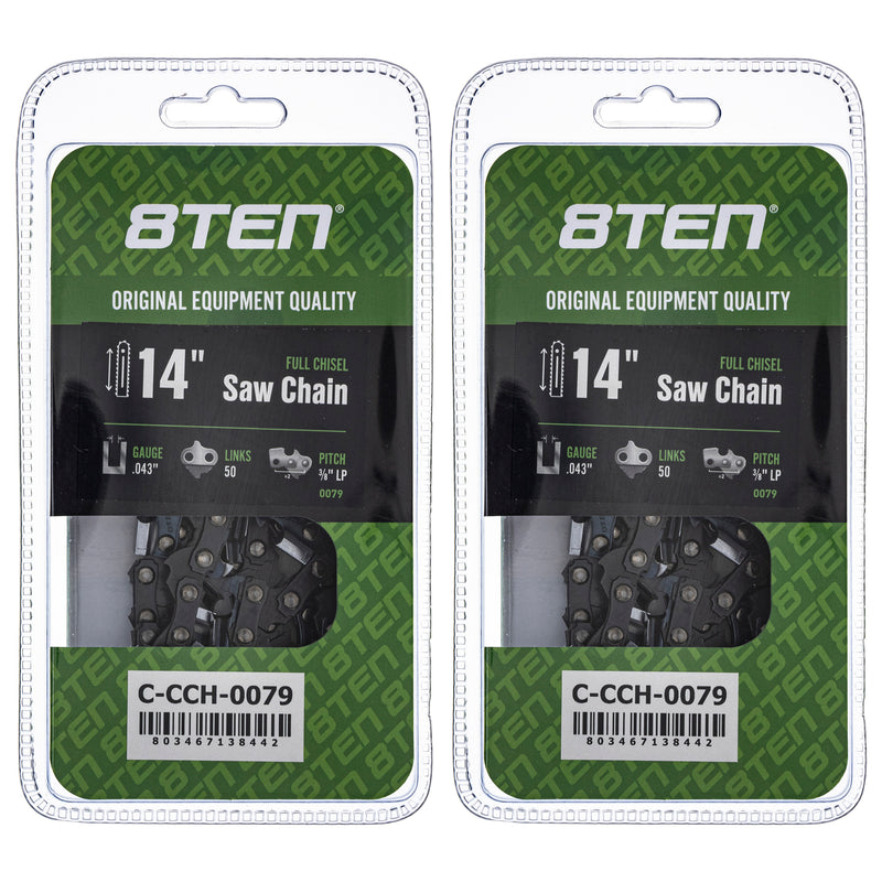 Chainsaw Chain 14 Inch .043 3/8 LP 50DL 2-Pack for zOTHER Stens Oregon 8TEN 810-CCC2291H