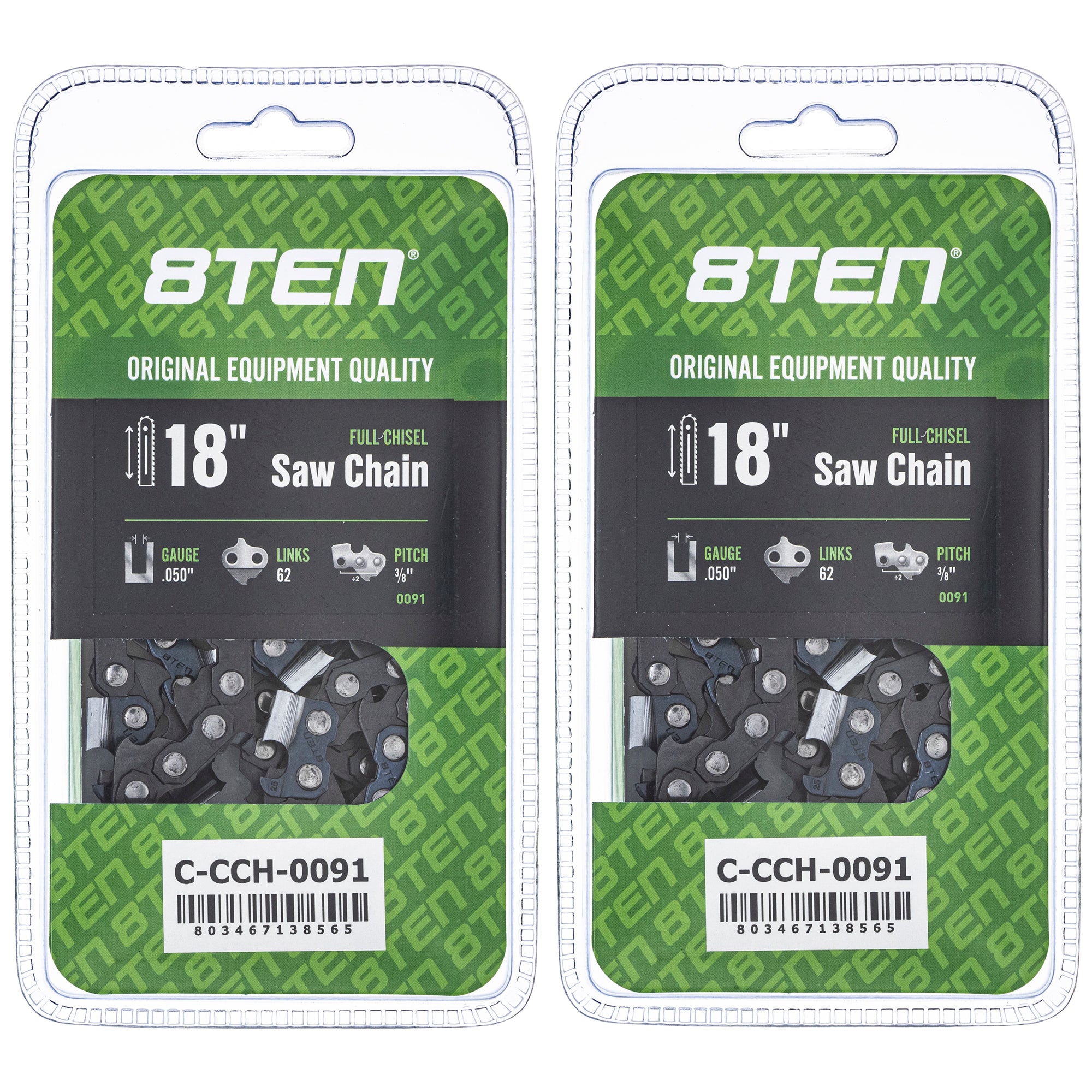 Chainsaw Chain 18 Inch .050 3/8 62DL 2-Pack for zOTHER Stens Oregon Ref. Oregon Echo 8TEN 810-CCC2213H