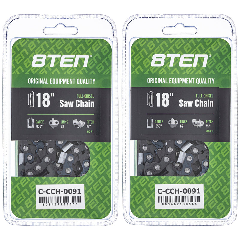 Chainsaw Chain 18 Inch .050 3/8 62DL 2-Pack for zOTHER Stens Oregon Ref. Oregon Echo 8TEN 810-CCC2213H