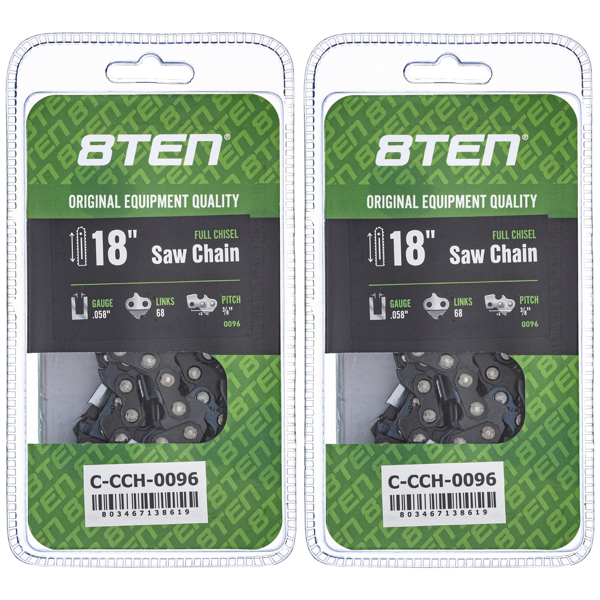 Chainsaw Chain 18 Inch .058 3/8 68DL 2-Pack for zOTHER Oregon Husqvarna Poulan Craftsman 8TEN 810-CCC2218H