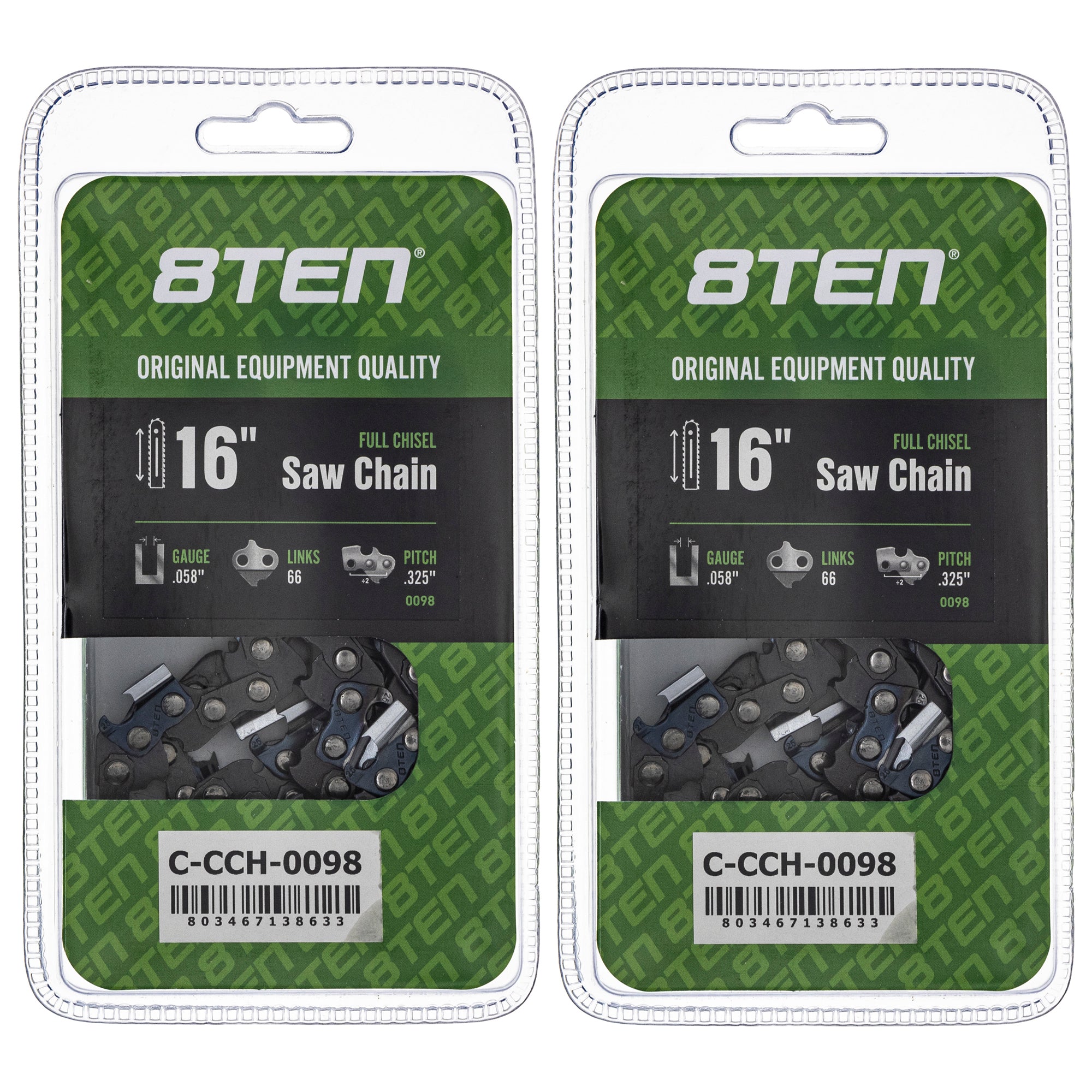 Chainsaw Chain 16 Inch .058 .325 66DL 2-Pack for zOTHER Oregon PS 654 652 651SP 8TEN 810-CCC2210H