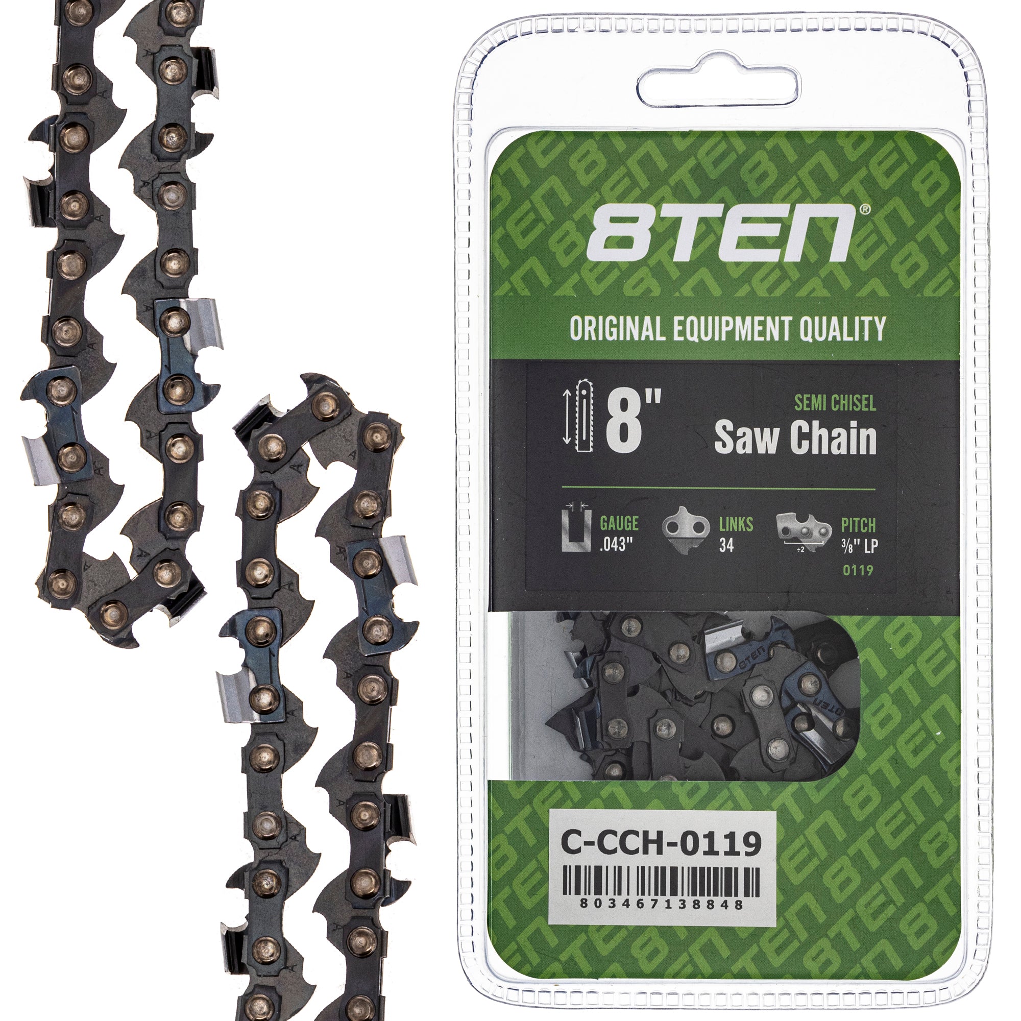 Chainsaw Chain 8 Inch .043 3/8 LP 34DL for zOTHER Oregon WG310 KPS1024A-03 and 8TEN 810-CCC2331H