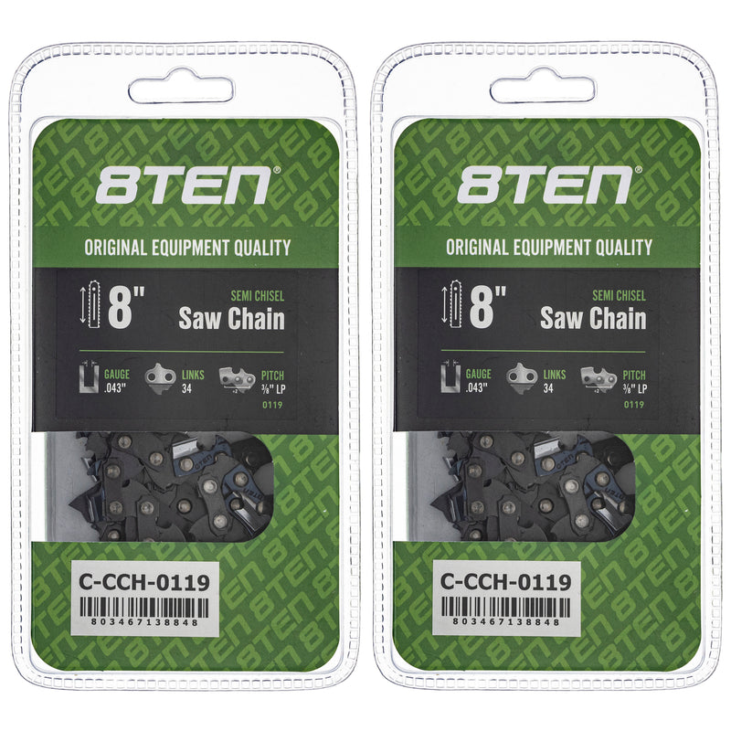 Chainsaw Chain 8 Inch .043 3/8 LP 34DL 2-Pack for zOTHER Oregon 8TEN 810-CCC2331H