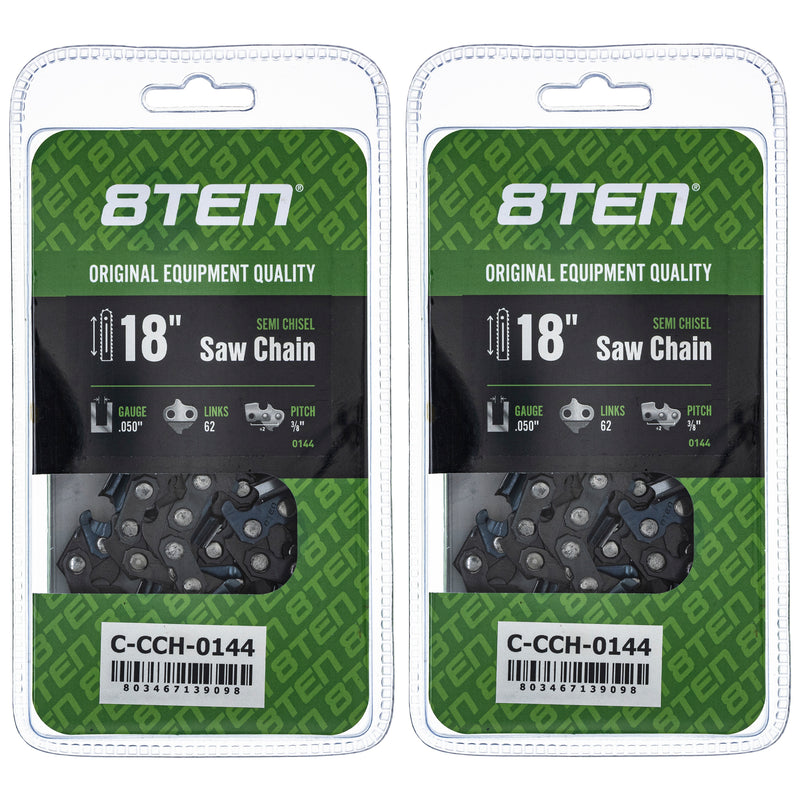 Chainsaw Chain 18 Inch .050 3/8 62DL 2-Pack for zOTHER Stens Oregon Ref. Oregon Echo 8TEN 810-CCC2366H