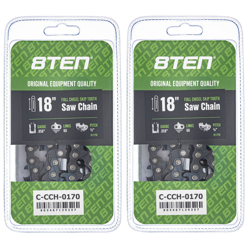 Chainsaw Chain 18 Inch .058 3/8 68DL 2-Pack for zOTHER Oregon Husqvarna Poulan Craftsman 8TEN 810-CCC2392H