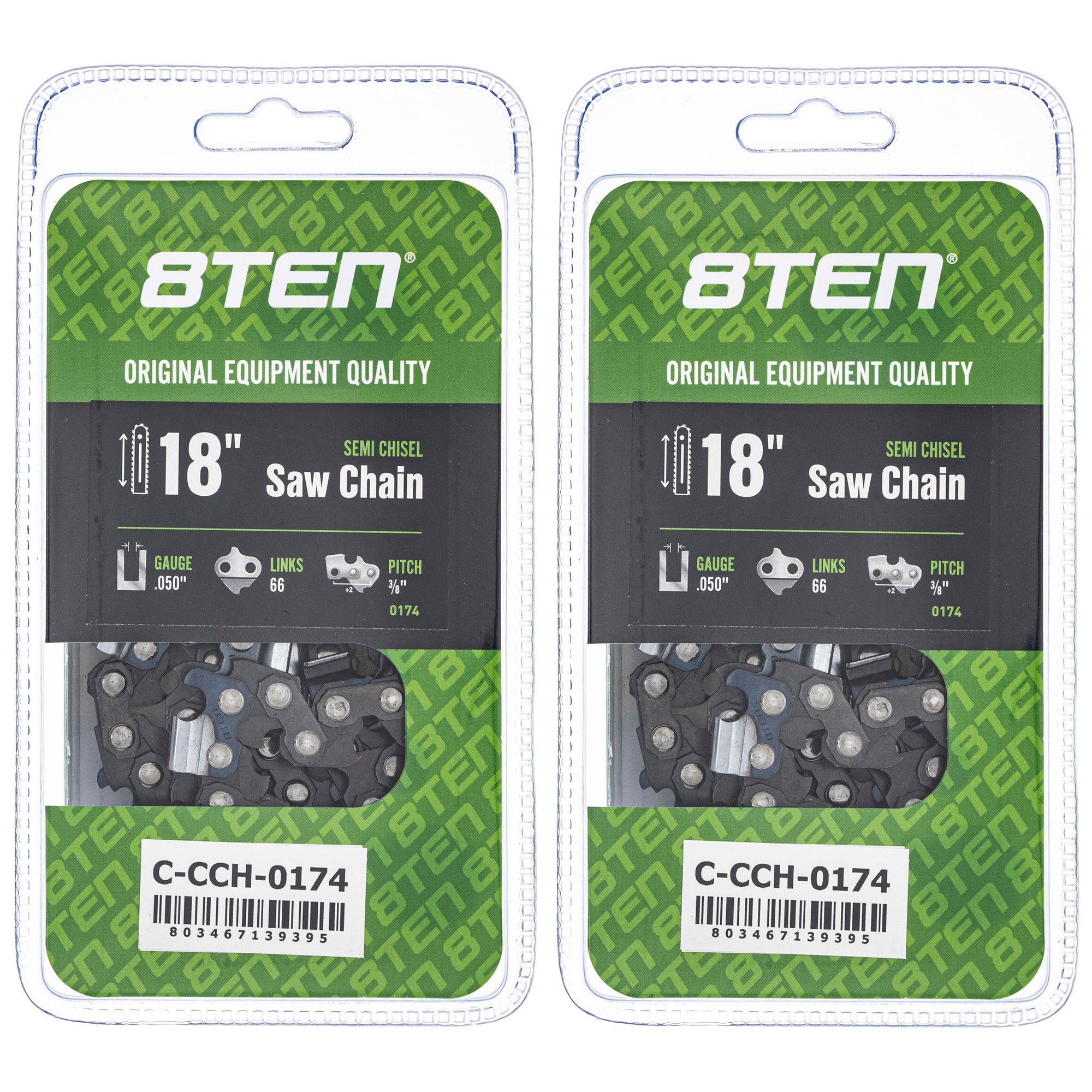 Chainsaw Chain 18 Inch .050 3/8 66DL 2-Pack for zOTHER Ref No Oregon Echo Shindaiwa Bear 8TEN 810-CCC2396H