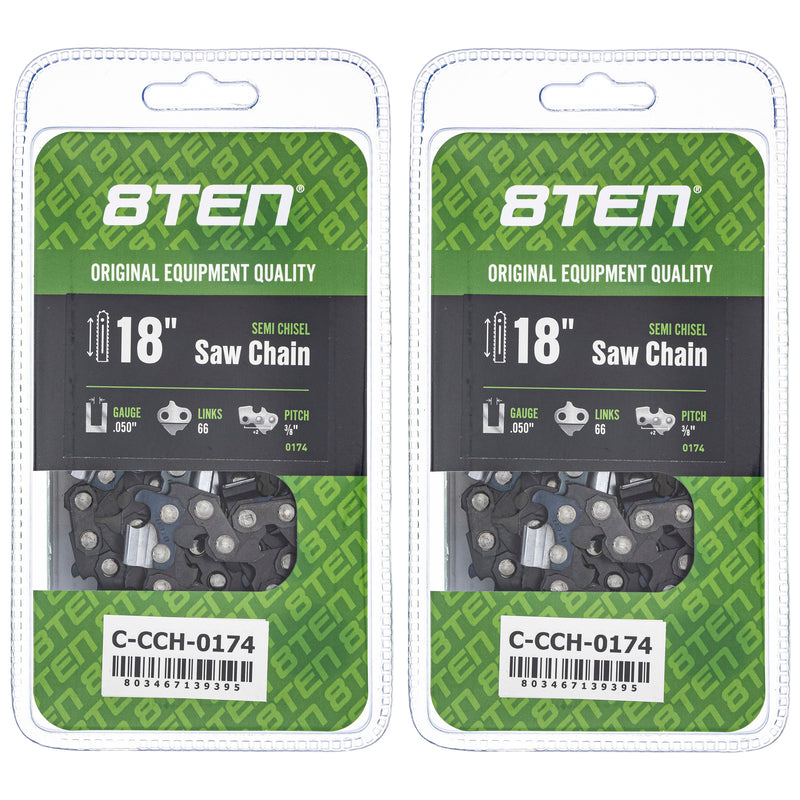 Chainsaw Chain 18 Inch .050 3/8 66DL 2-Pack for zOTHER Ref No Oregon Echo Shindaiwa Bear 8TEN 810-CCC2396H