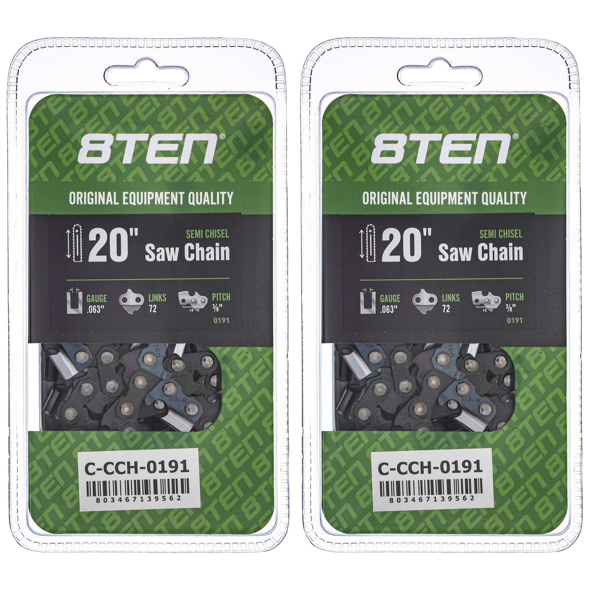 Chainsaw Chain 20 Inch .063 3/8 72DL 2-Pack for zOTHER Oregon MSE MS E 066 8TEN 810-CCC2313H