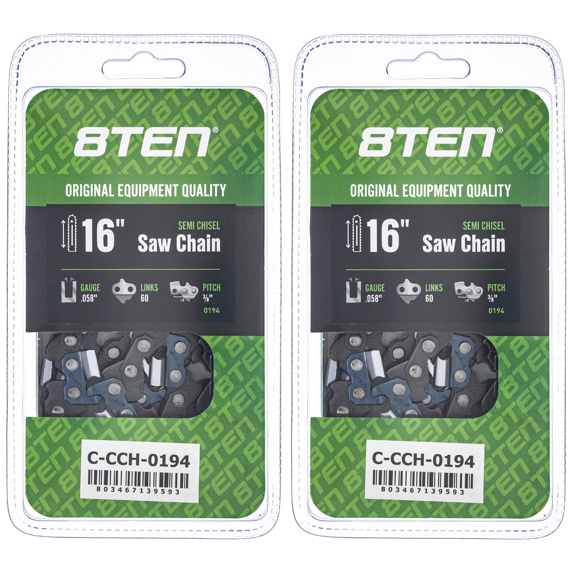 Chainsaw Chain 16 Inch .058 3/8 60DL 2-Pack for zOTHER Oregon Husqvarna Poulan Craftsman 8TEN 810-CCC2316H