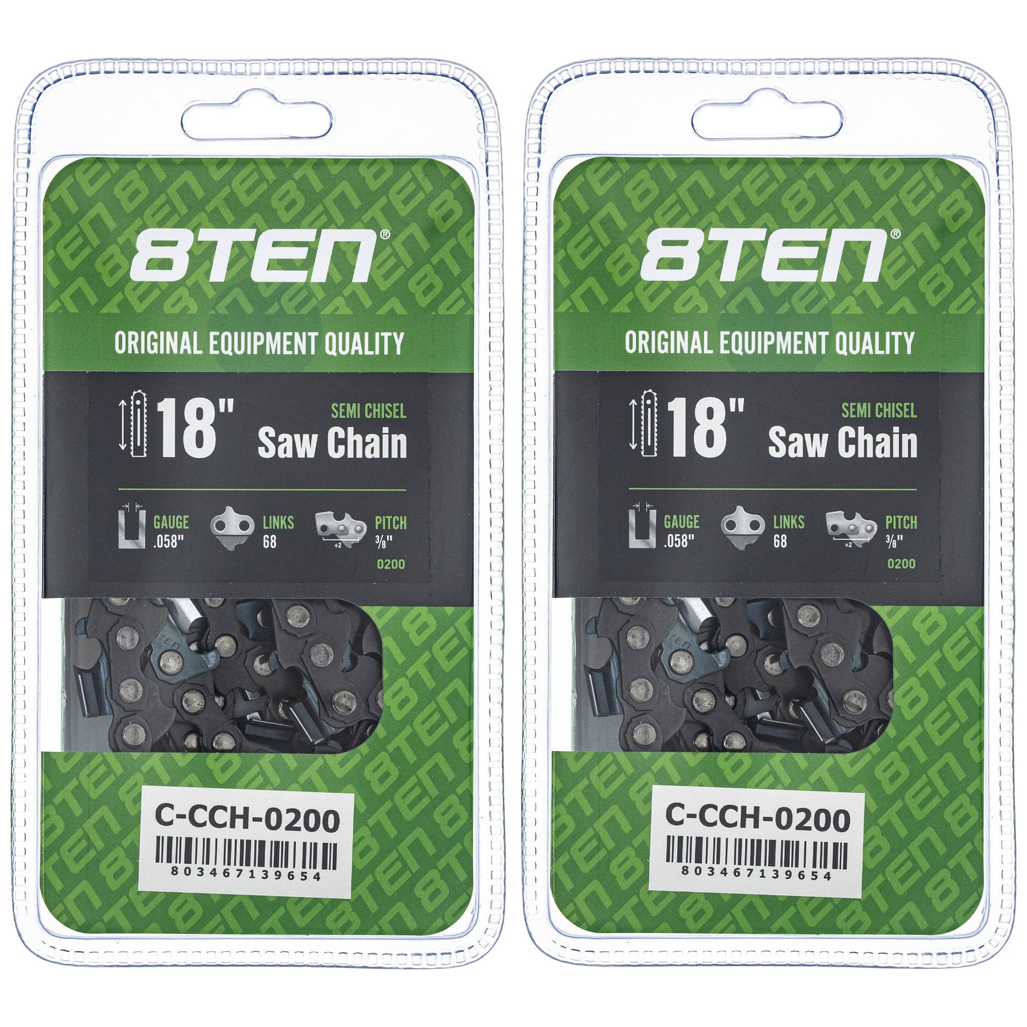 Chainsaw Chain 18 Inch .058 3/8 68DL 2-Pack for zOTHER Oregon Husqvarna Poulan Craftsman 8TEN 810-CCC2422H