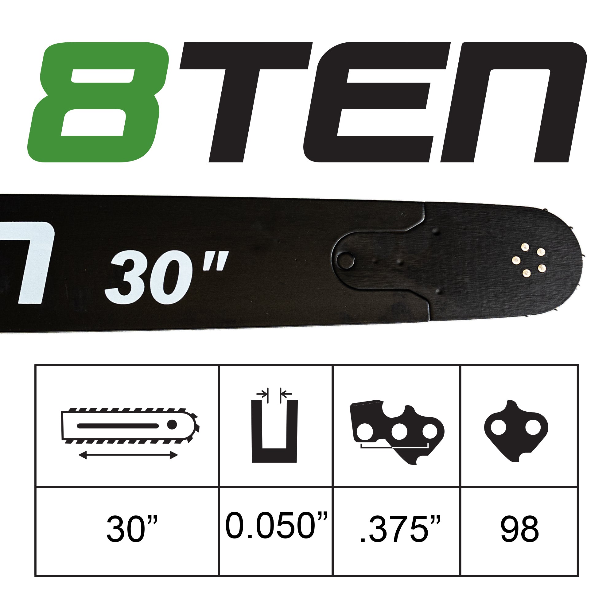8点専用 30 Inch Chainsaw Guide Bar For 303RNDD025 | 8TEN