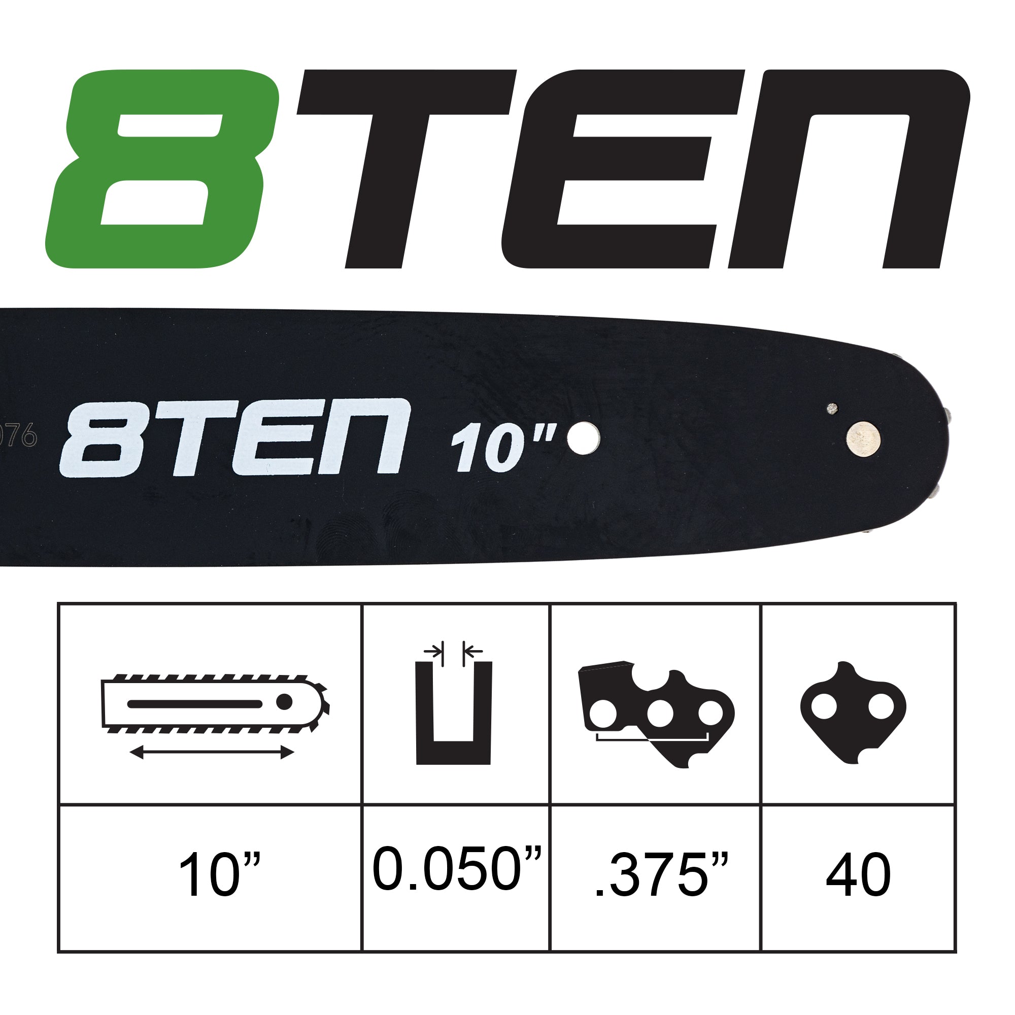 10 Inch Chainsaw Guide Bar For Poulan Echo E-12734 | 8TEN