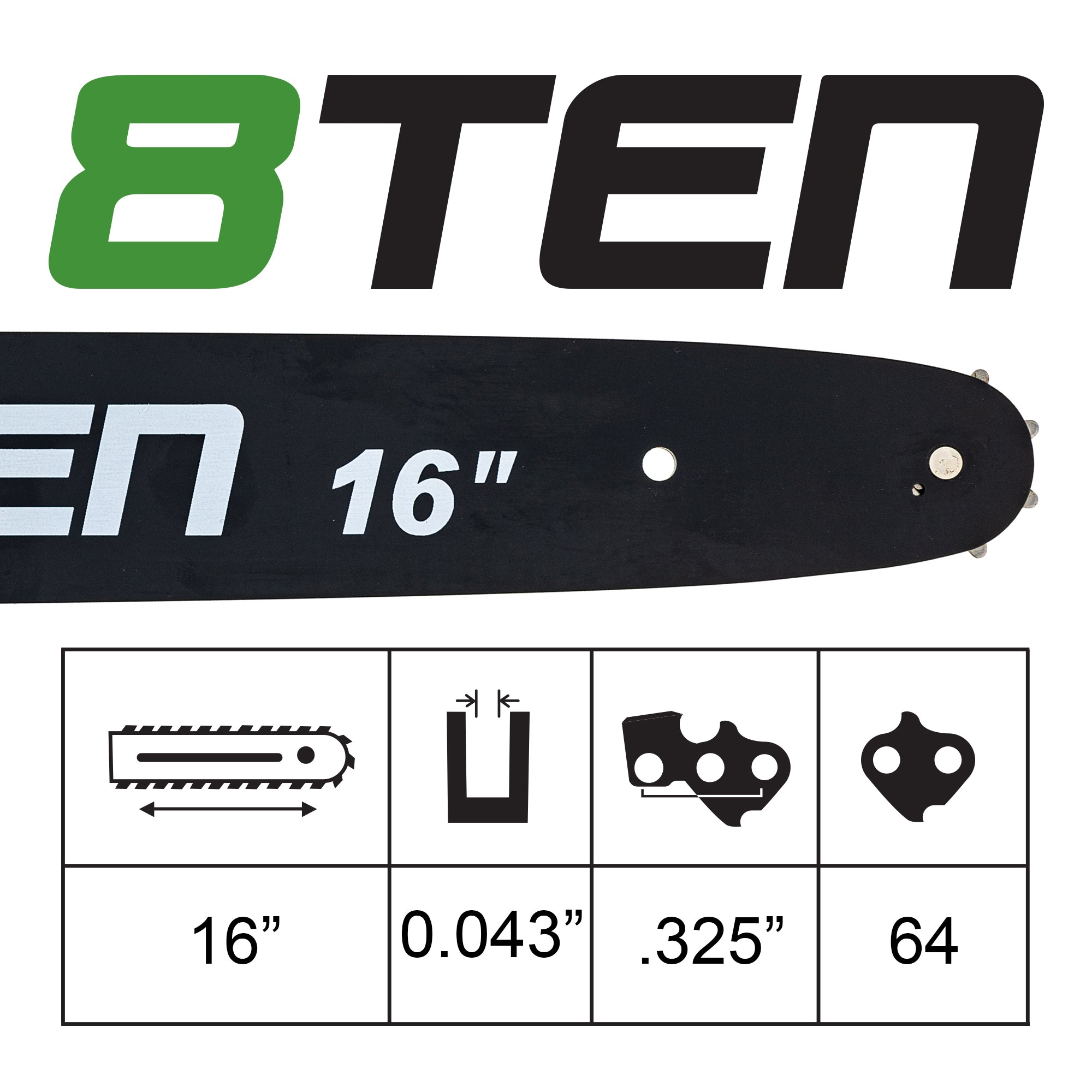 16 Inch Chainsaw Guide Bar For Husqvarna 5939143-64 | 8TEN