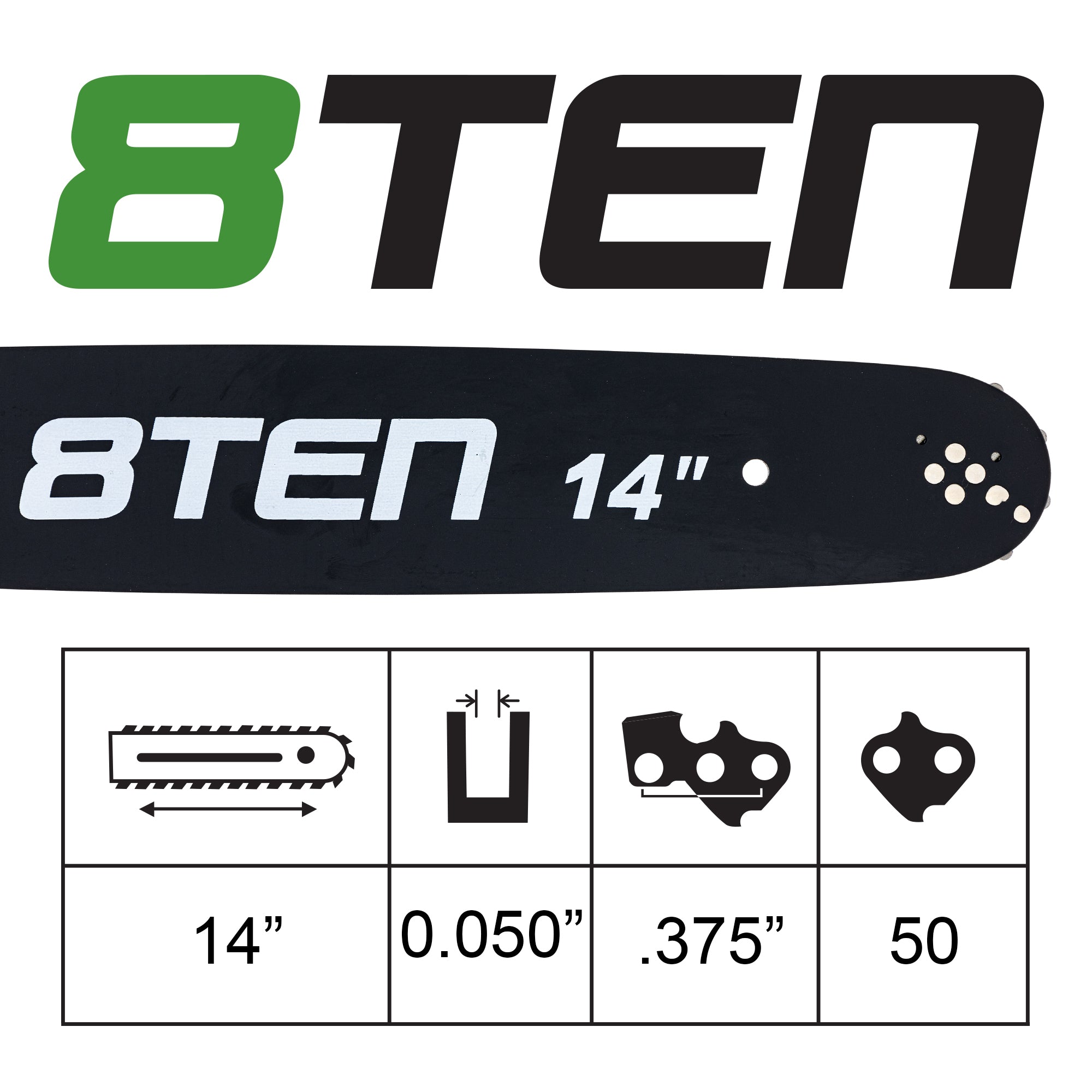 14 Inch Chainsaw Guide Bar For 140SPEA074 | 8TEN