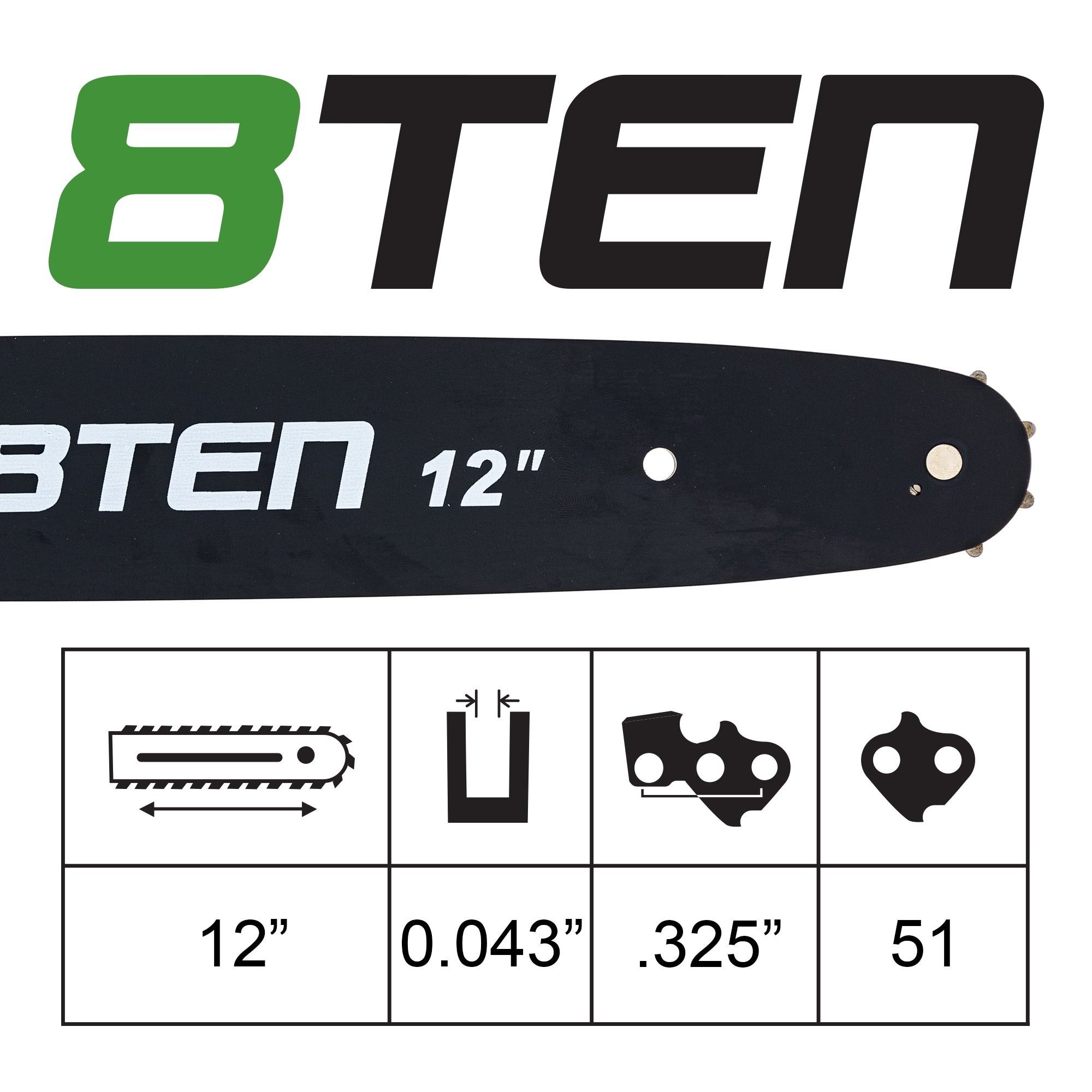 12 Inch Chainsaw Guide Bar For Husqvarna 5939143-51 | 8TEN